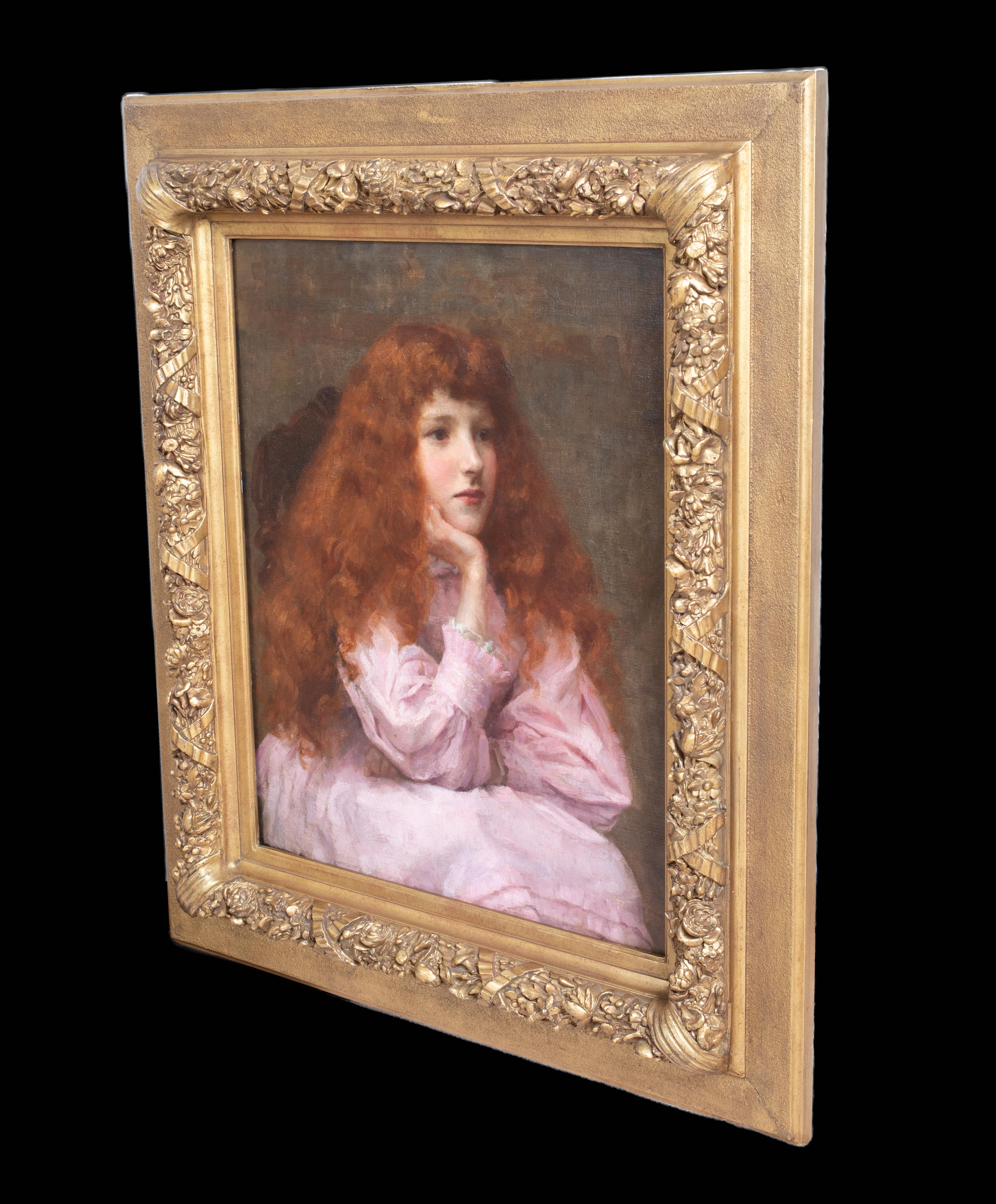 Portrait Of A Redhaired Girl In Pink, 19th Century  George Sheridan KNOWLES  For Sale 6