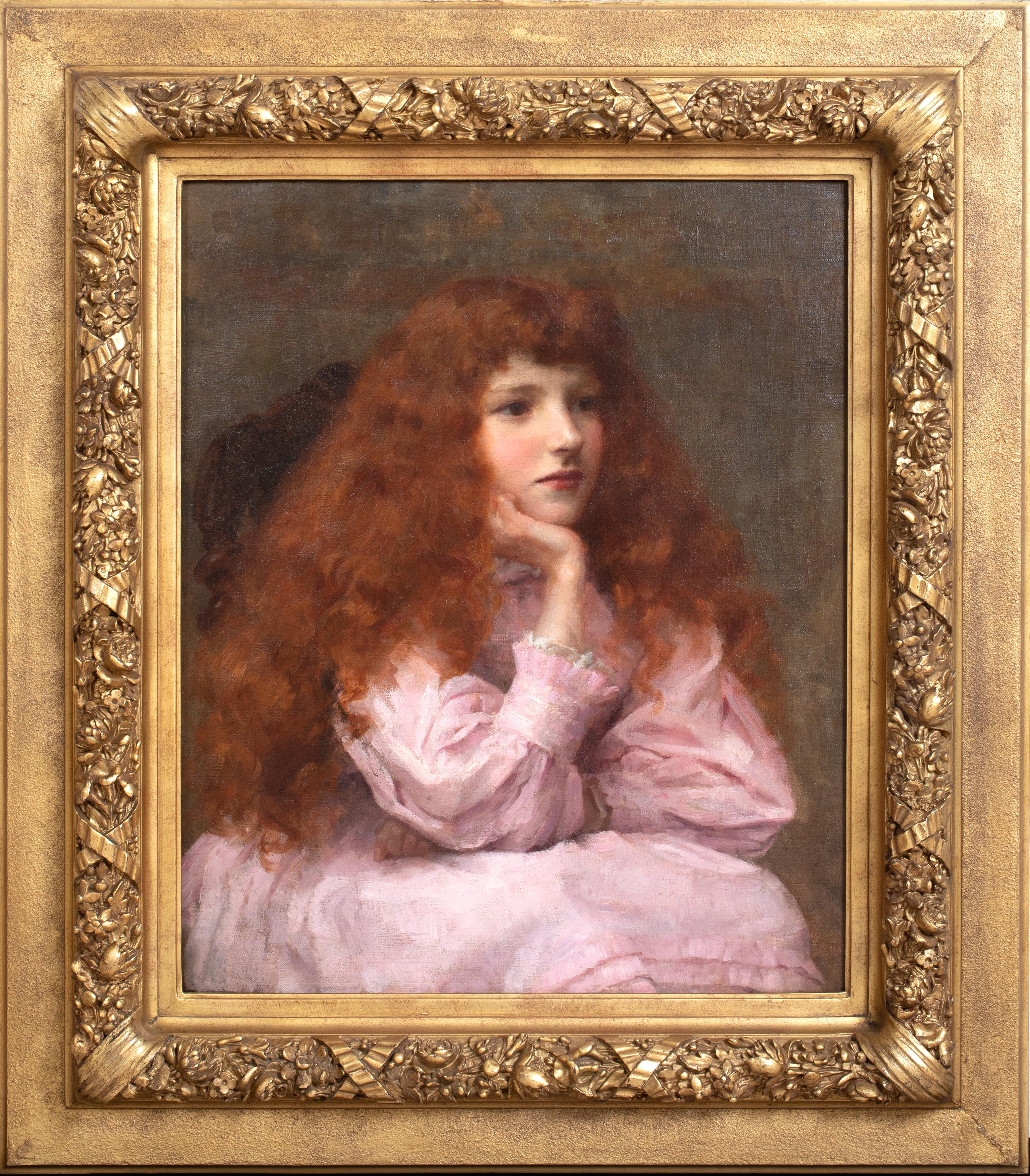 George Sheridan Knowles Portrait Painting - Portrait Of A Redhaired Girl In Pink, 19th Century  George Sheridan KNOWLES 