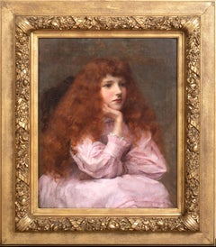 Portrait d'une jeune fille rousse en rose, 19e siècle  George Sheridan Knowles