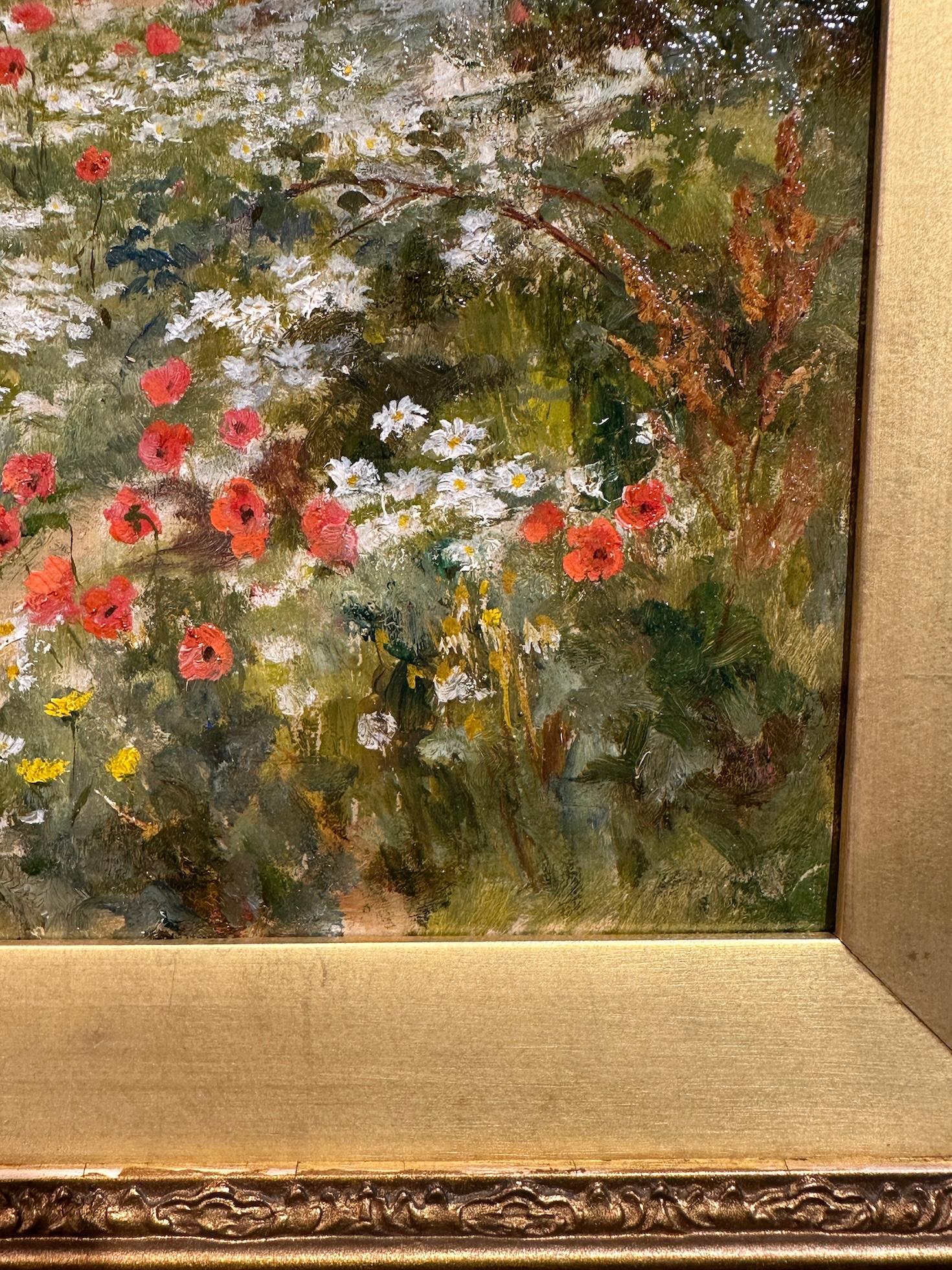 Viktorianische Landschaft des 19. Jahrhunderts Kinder und eine Mutter auf einem Feld mit Mohnblumen 3