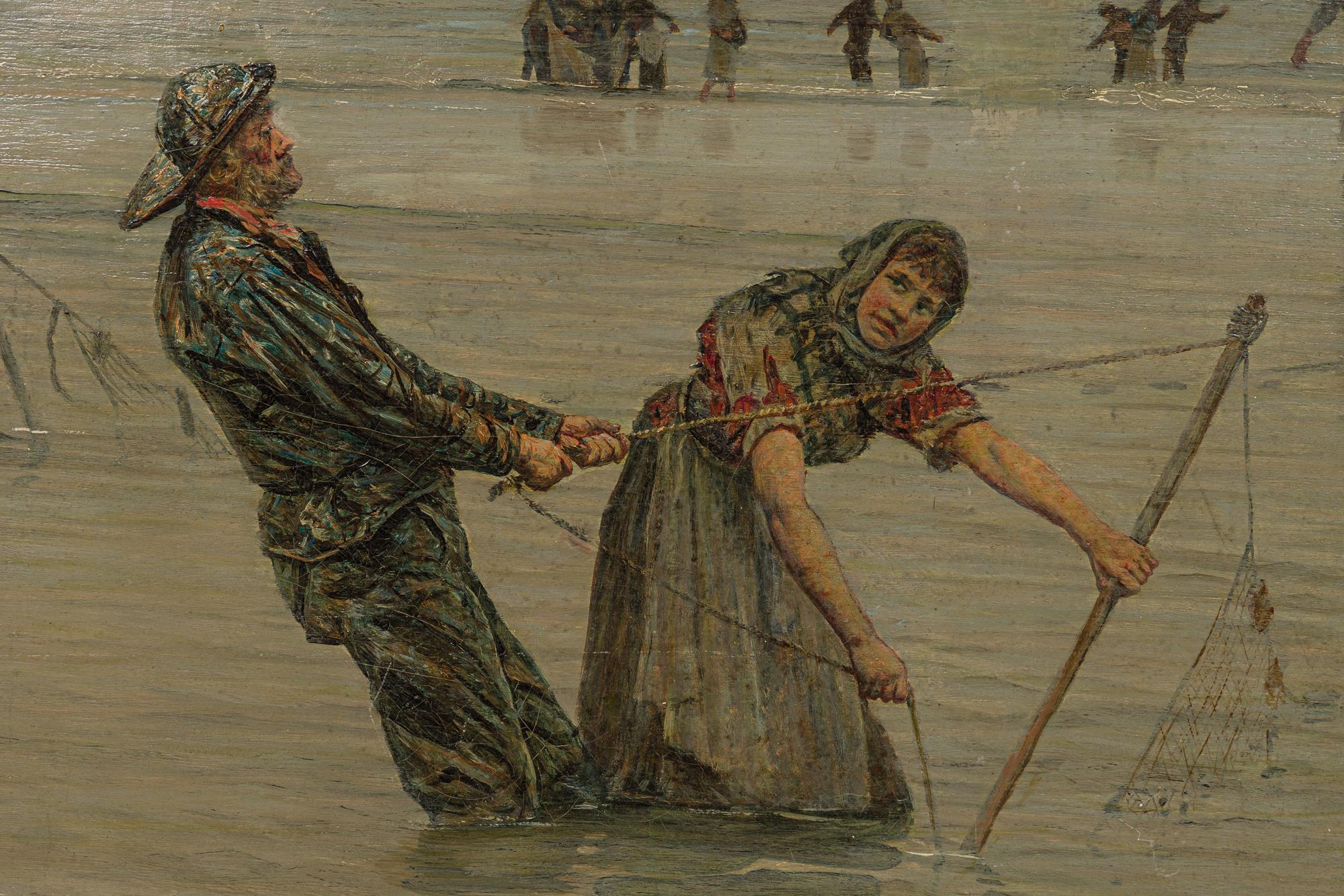 George Sherwood Hunter English Impressionist Oil on Canvas of a Fishing Scene in In Good Condition For Sale In Queens, NY