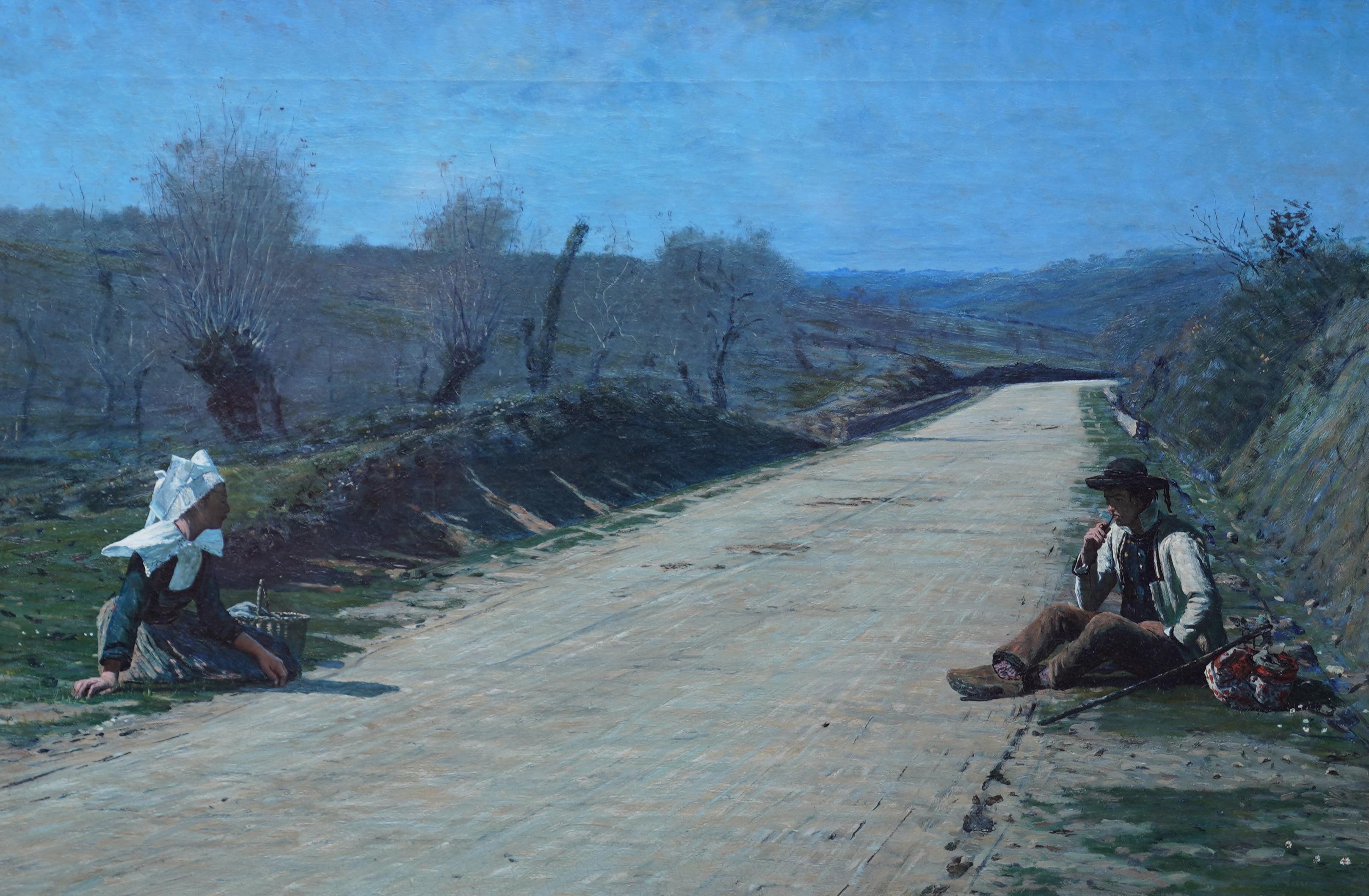 Breton Courtship -  British 19thC exhib art portrait landscape oil painting  For Sale 6