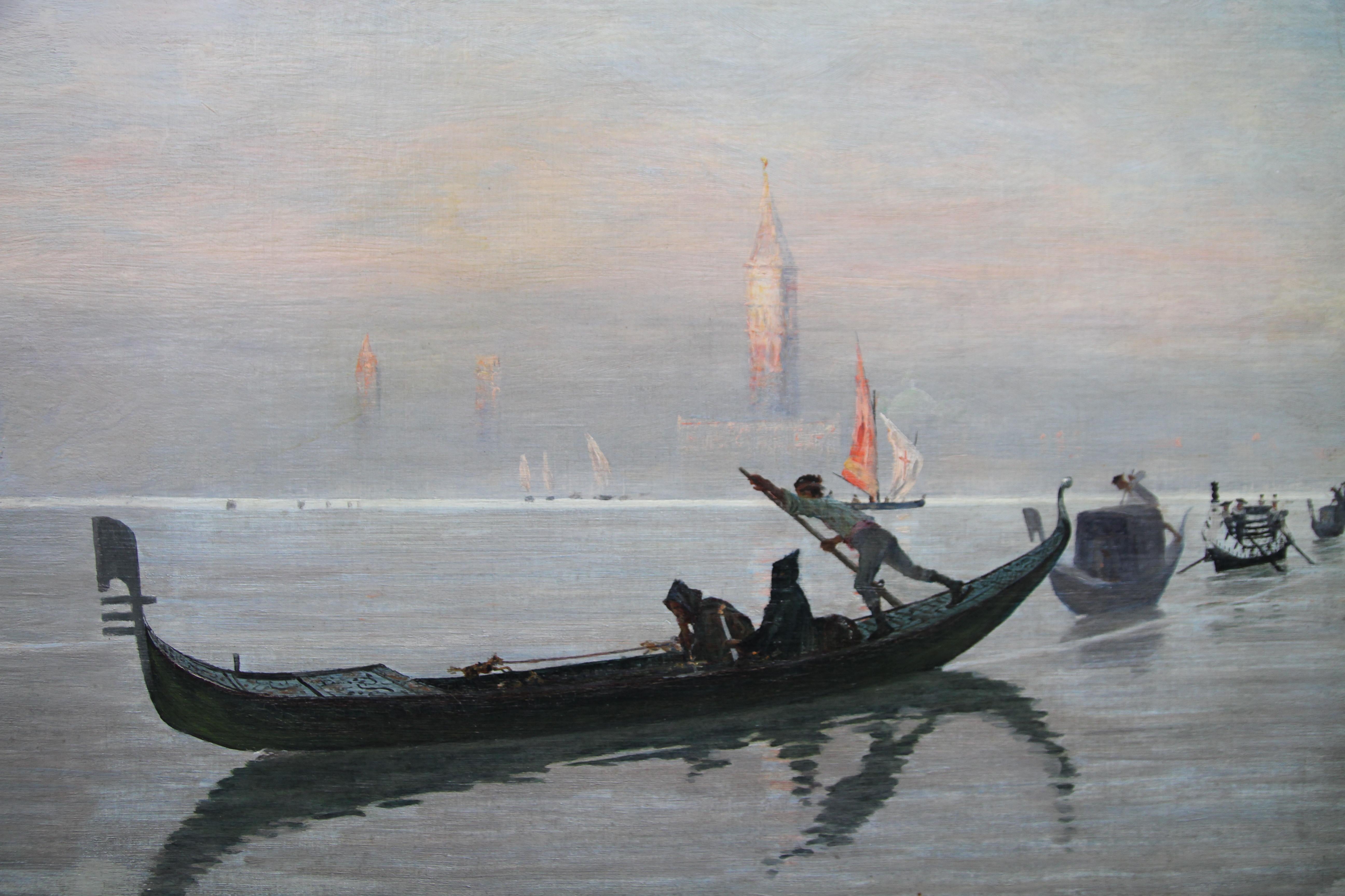 The Venetian Lagoon - The Last Crossing Scottish Realist Art 19thC oil painting 10
