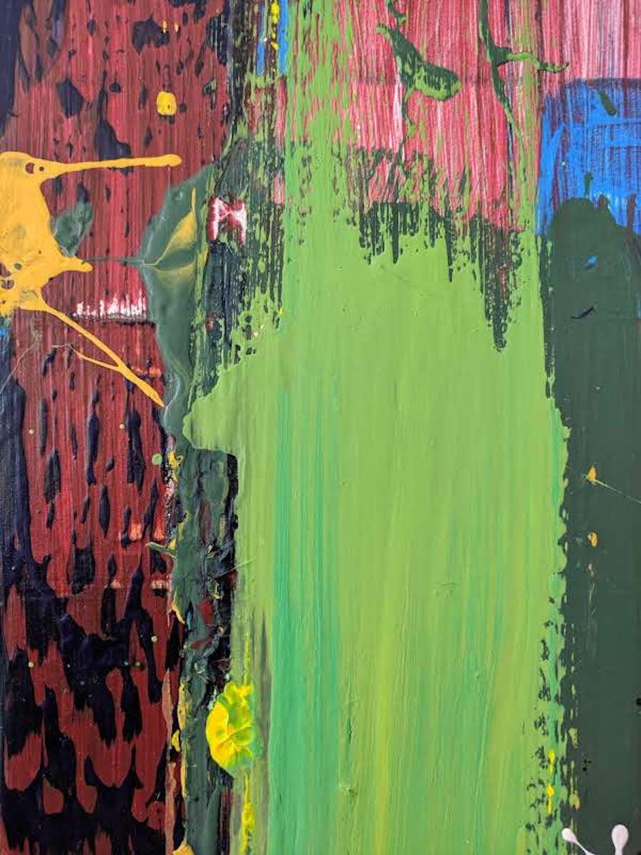 Peinture abstraite sur bois  Tigres Home - Marron Abstract Painting par George Simmons