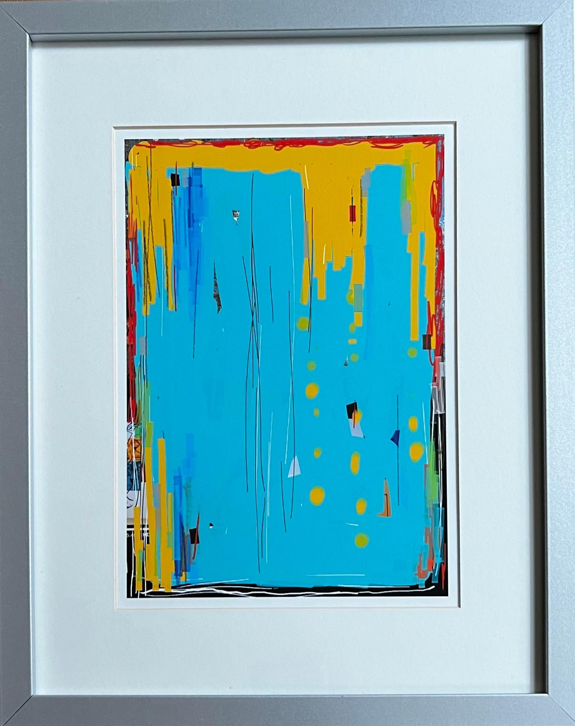 Digital Drawing as Framed Archival Inkjet Print -- Dream House - Blue Abstract Print by George Simmons