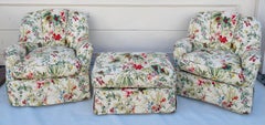 George Smith 2 Swivel Armchairs and Ottomsn Floral linen