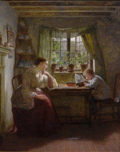 19. Jahrhundert Genre-Ölgemälde von Mutter und Sohn, ausgestellt RA