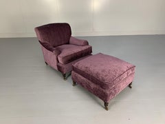 George Smith Armchair & Run-Up, Medium Signature “Standard-Arm”–Purple Chenille
