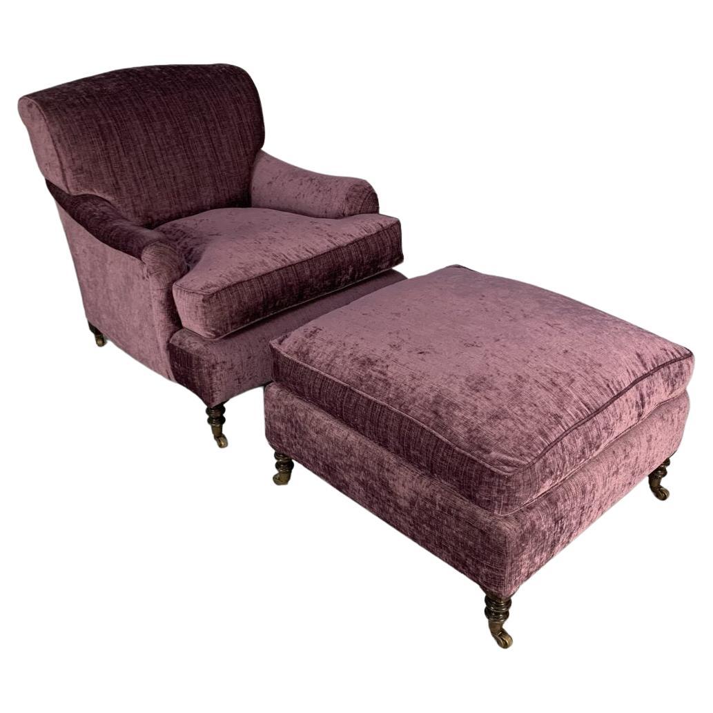 George Smith Armchair & Run-Up, Medium Signature “Standard-Arm”–Purple Chenille