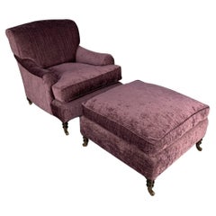 Used George Smith Armchair & Run-Up, Medium Signature “Standard-Arm”–Purple Chenille