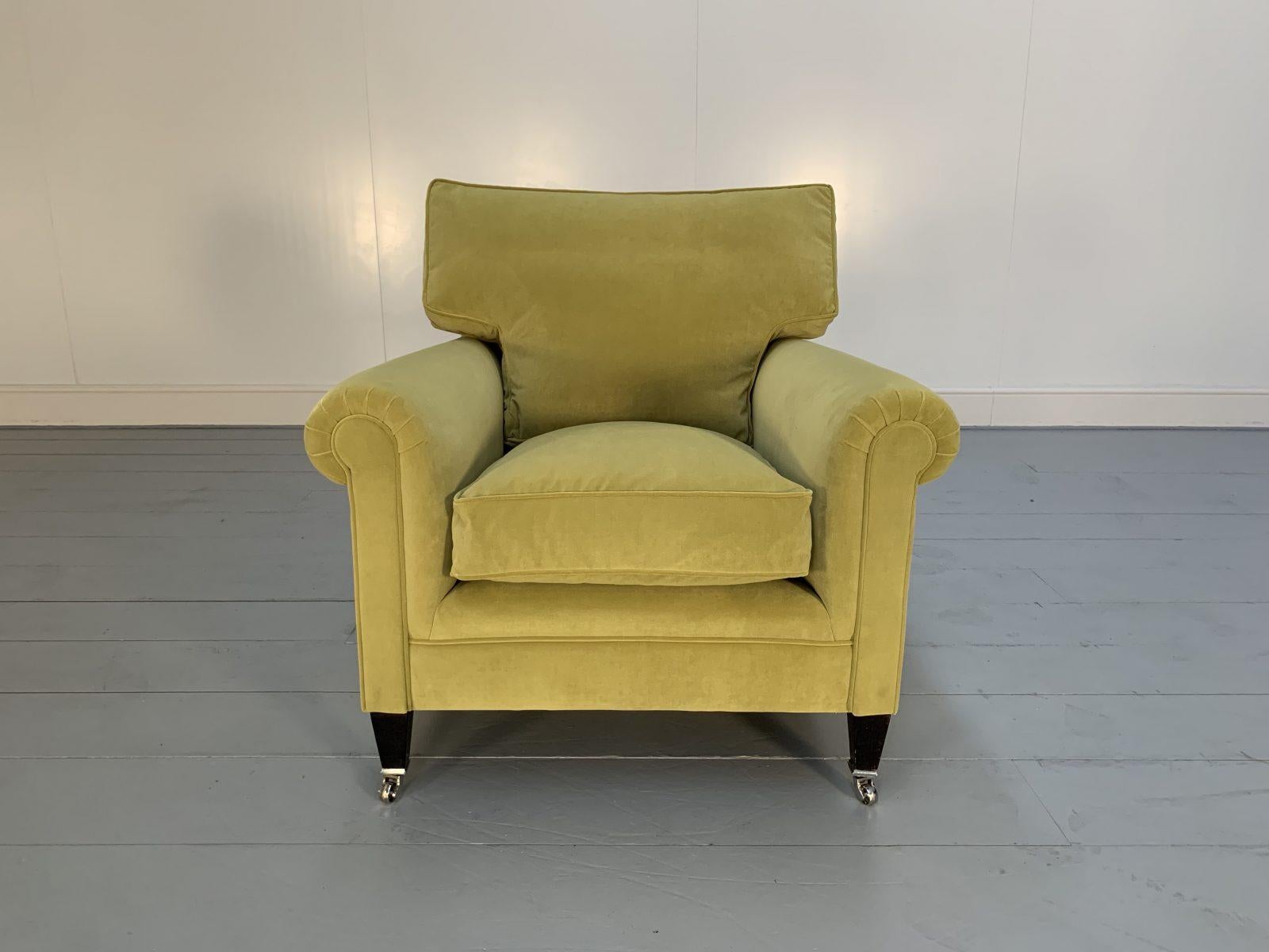 George Smith Armchair Signature “Full Scroll-Arm” in Yellow Velvet In Good Condition In Barrowford, GB