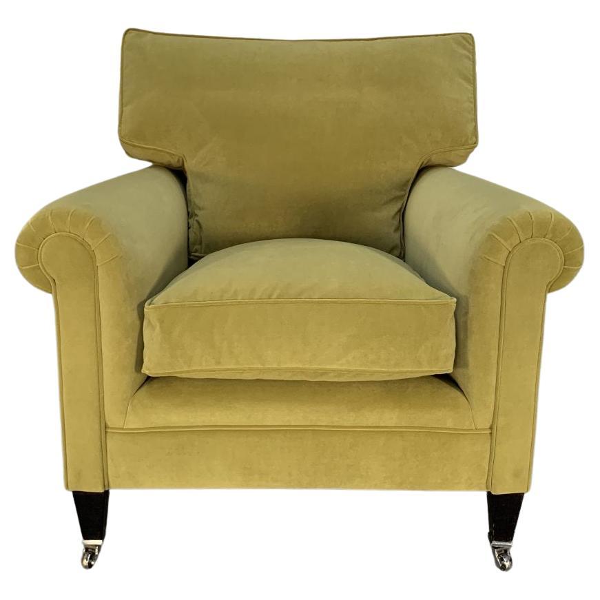 George Smith Armchair Signature “Full Scroll-Arm” in Yellow Velvet