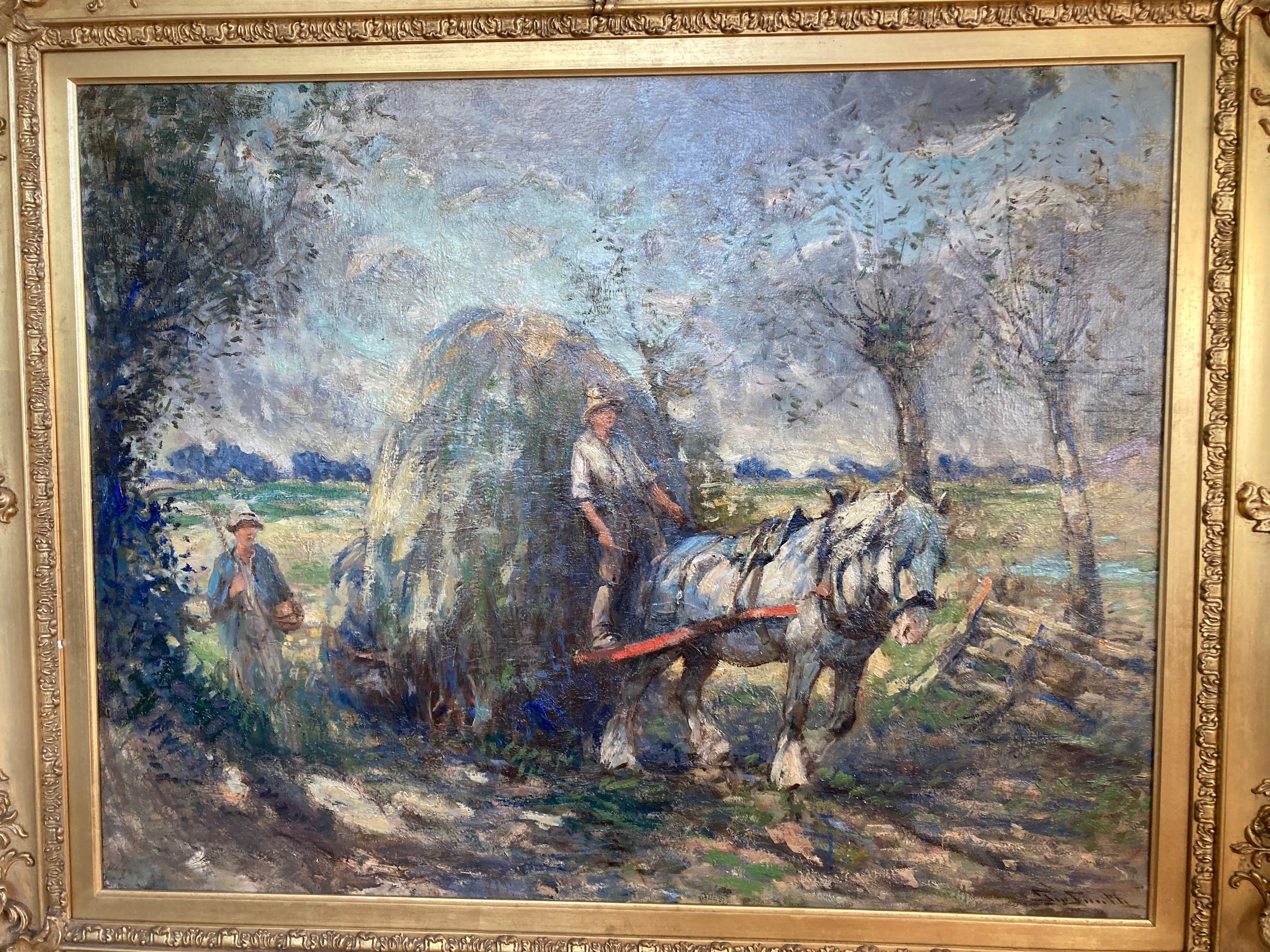 George Smith, Large Scottish Impressionist scene, Heavy horse at harvest time 9