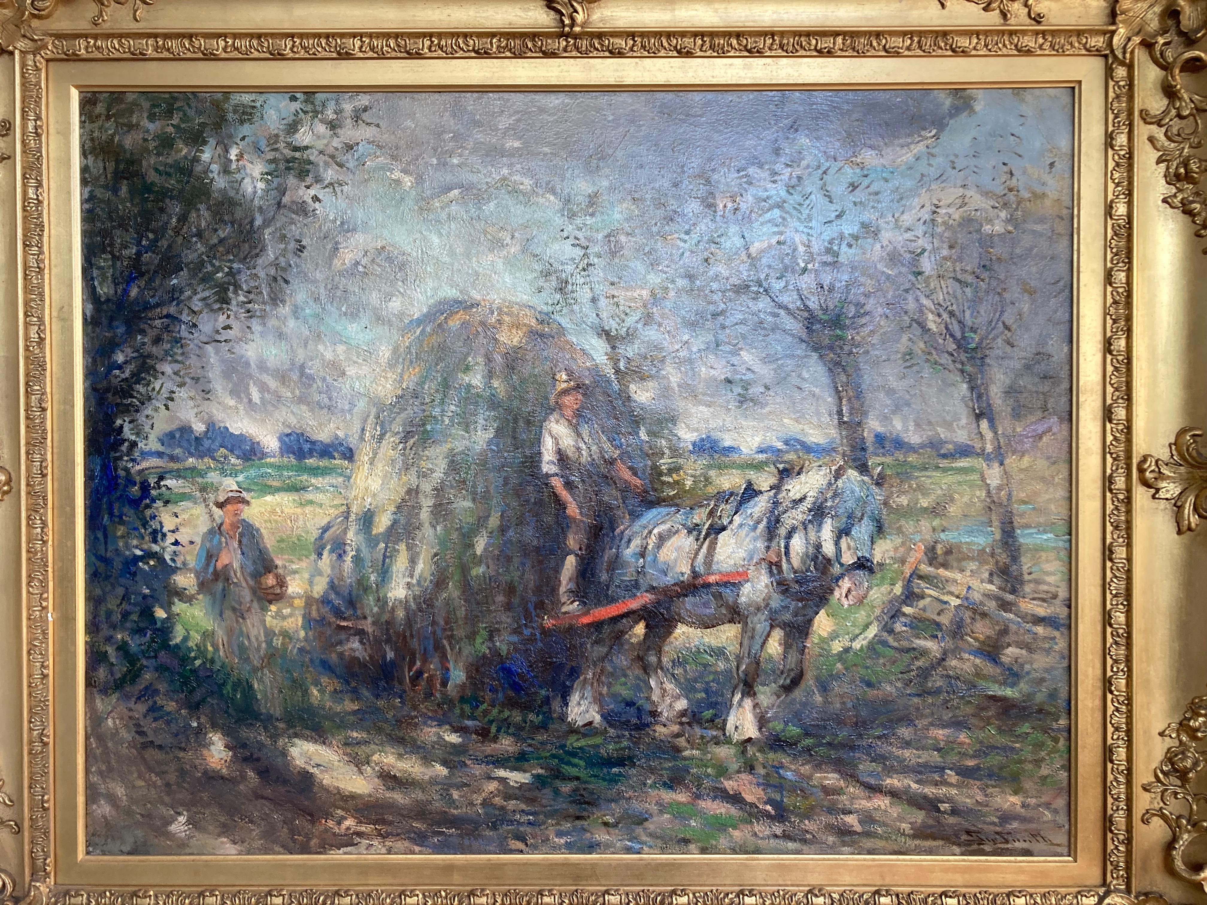 A magnificent rural scene by this master of Scottish Impressionism

George Smith (1870-1934)
Harvest time
Signed
Oil on canvas
28 x 36 inches unframed
40 x 48 inches including the frame

George Smith was born in 1870 in Mid-Calder in Mid-Lothian. He