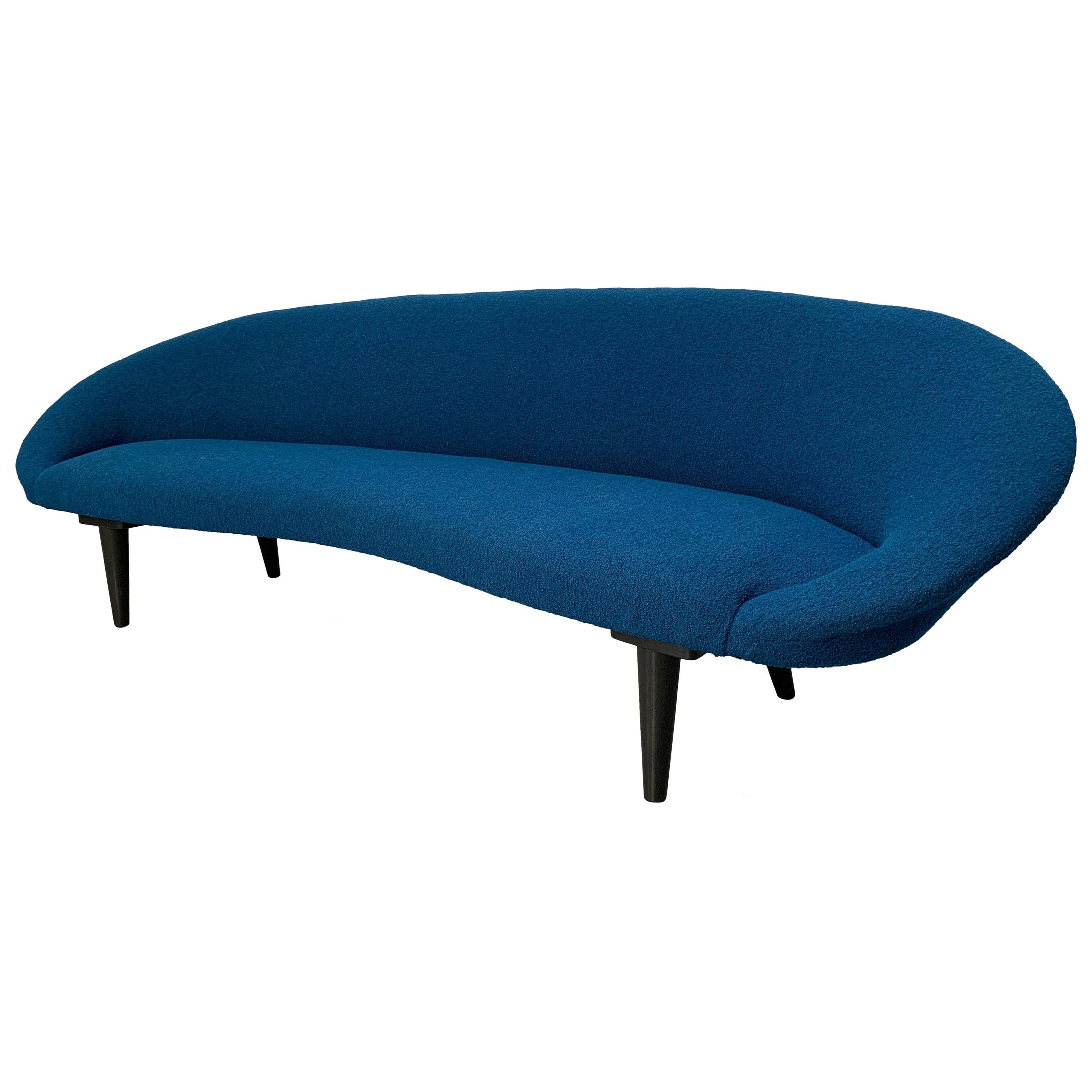 George Smith "Bean" 4-Seat Sofa by Tom Dixon in Mid-Blue Bute "Tiree" Boucle