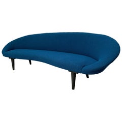 George Smith "Bean" 4-Seat Sofa by Tom Dixon in Mid-Blue Bute "Tiree" Boucle