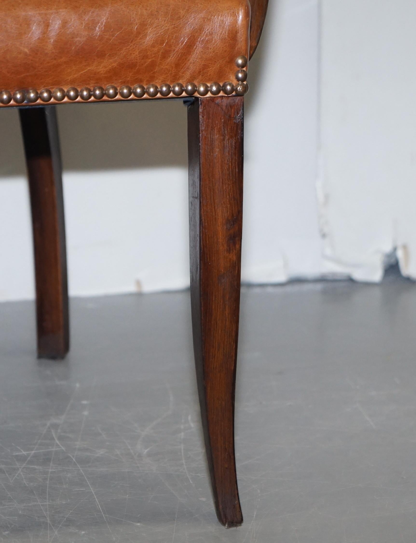 Fauteuil ou chaise de bureau en cuir marron et bois de feuillus pour Jeux Bridge de bureau de George Smith 3