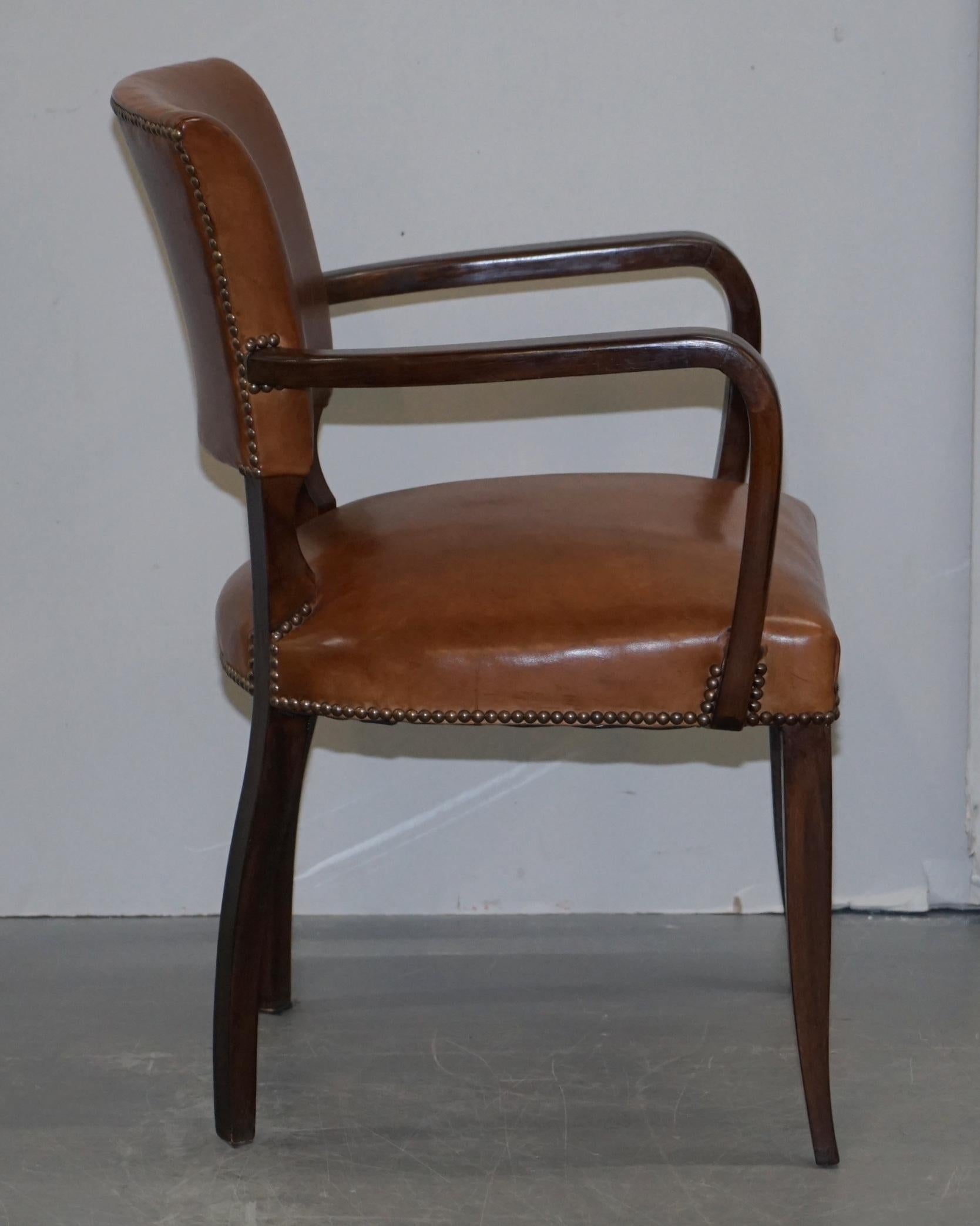 George Smith Brown Leather & Hardwood Desk Office Bridge Games Armchair or Chair 6