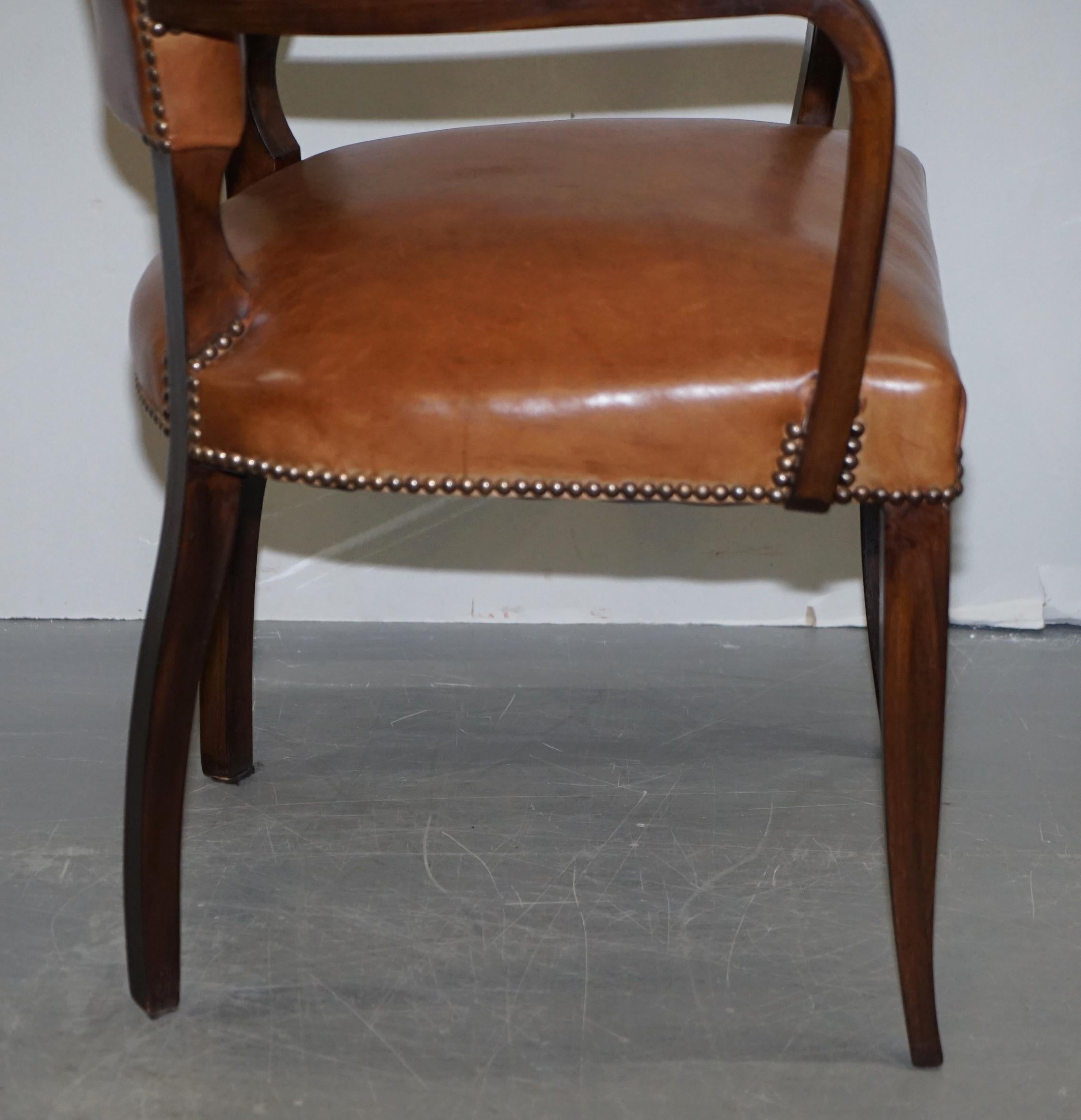 Fauteuil ou chaise de bureau en cuir marron et bois de feuillus pour Jeux Bridge de bureau de George Smith 7