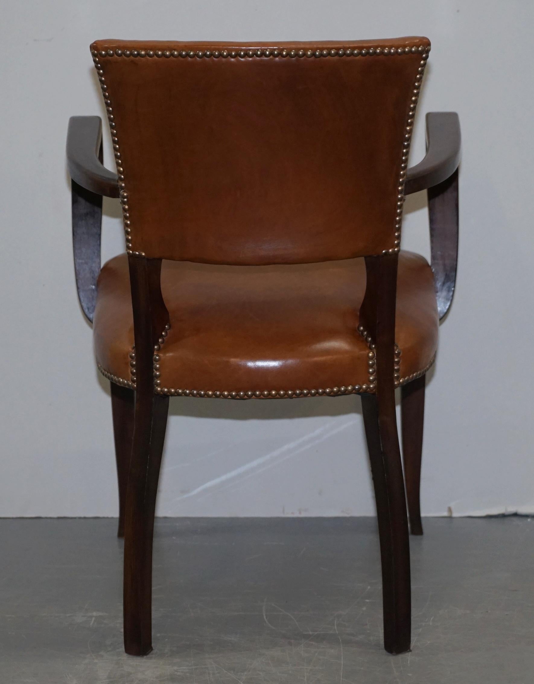 George Smith Brown Leather & Hardwood Desk Office Bridge Games Armchair or Chair 8