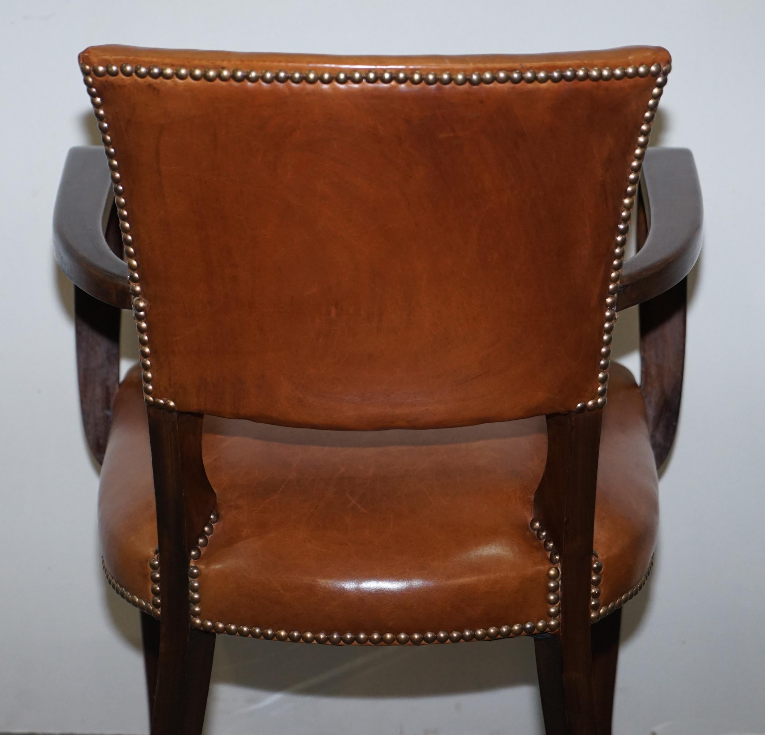 Fauteuil ou chaise de bureau en cuir marron et bois de feuillus pour Jeux Bridge de bureau de George Smith 9