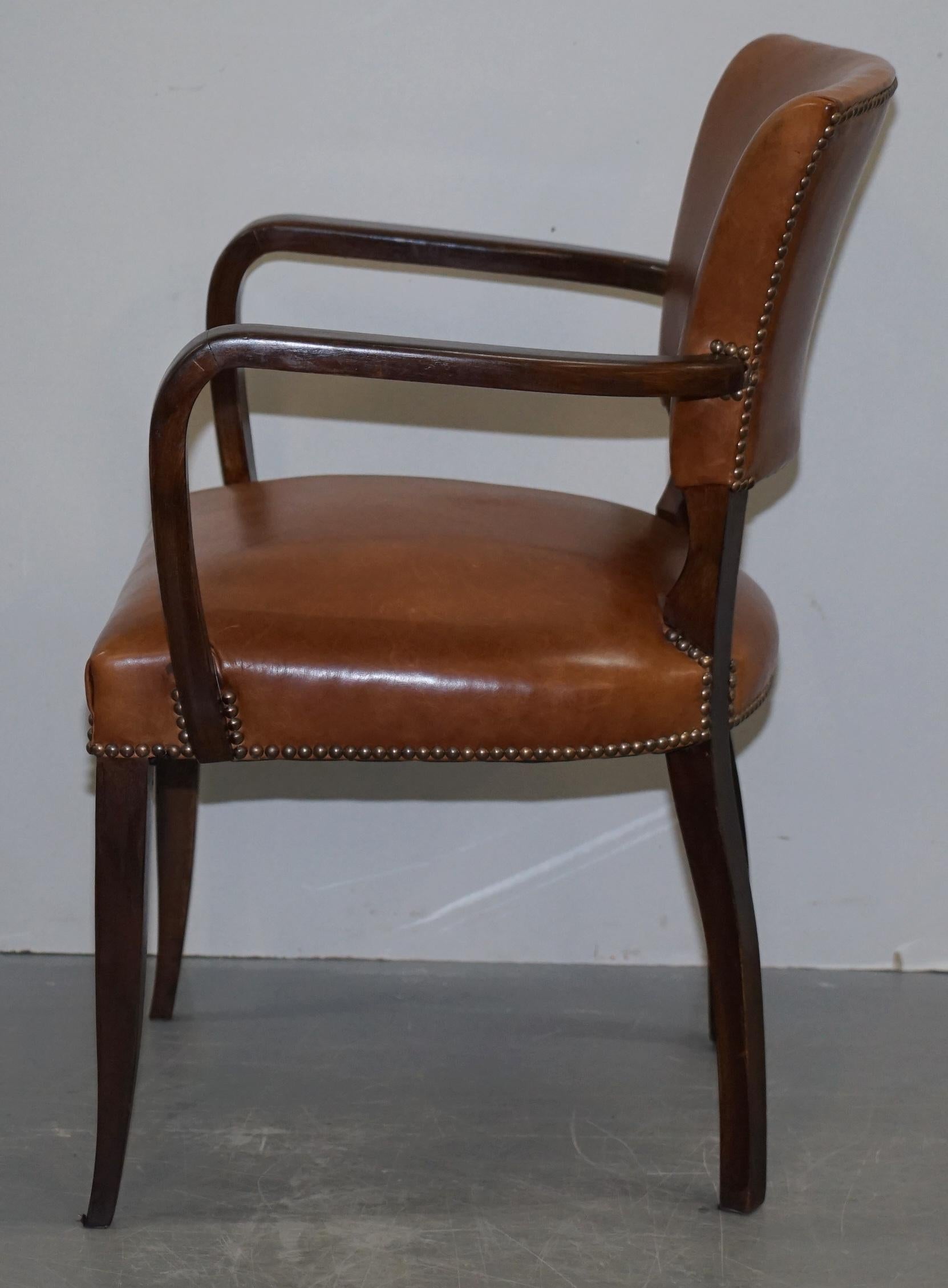 Fauteuil ou chaise de bureau en cuir marron et bois de feuillus pour Jeux Bridge de bureau de George Smith 10