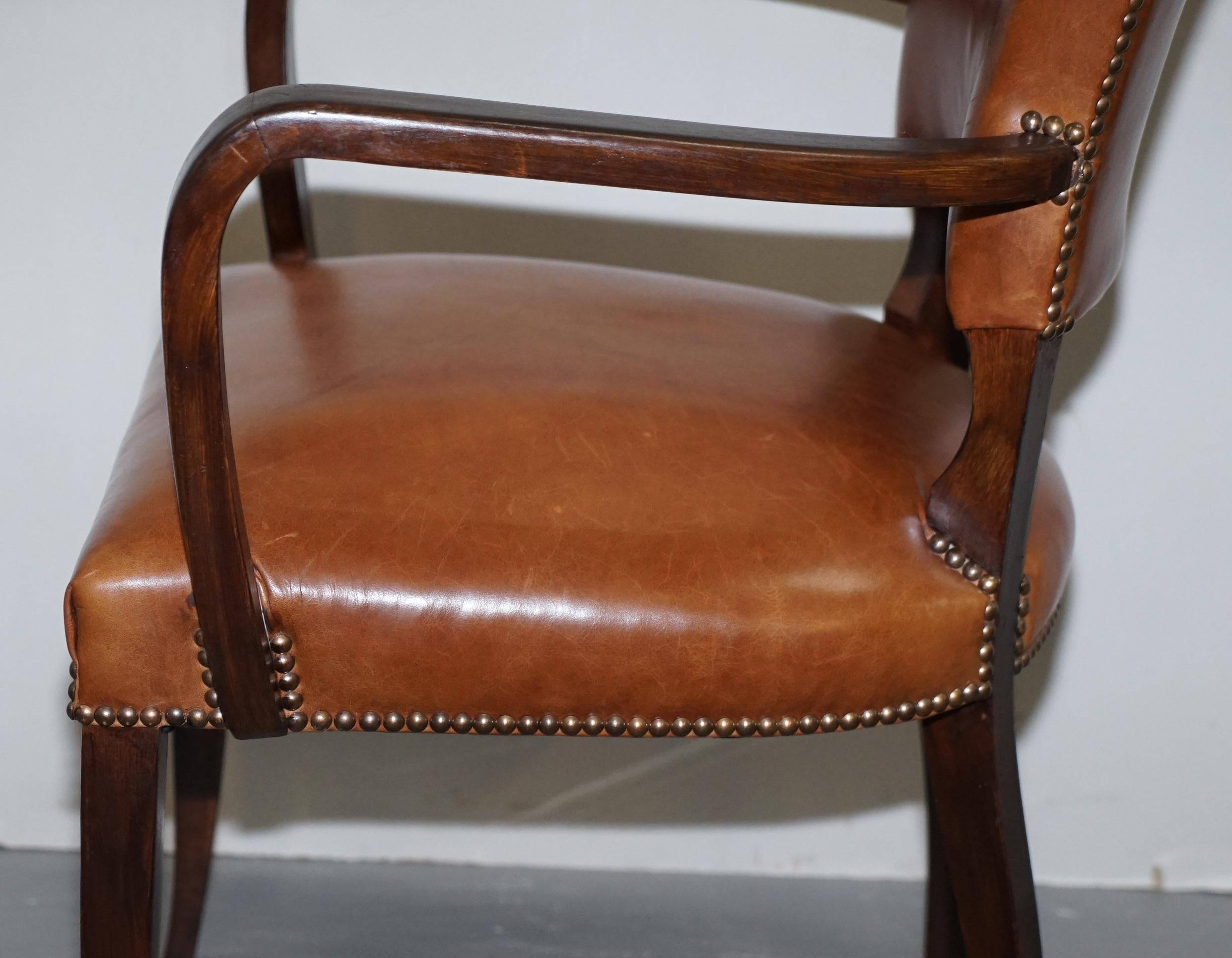 Fauteuil ou chaise de bureau en cuir marron et bois de feuillus pour Jeux Bridge de bureau de George Smith 11