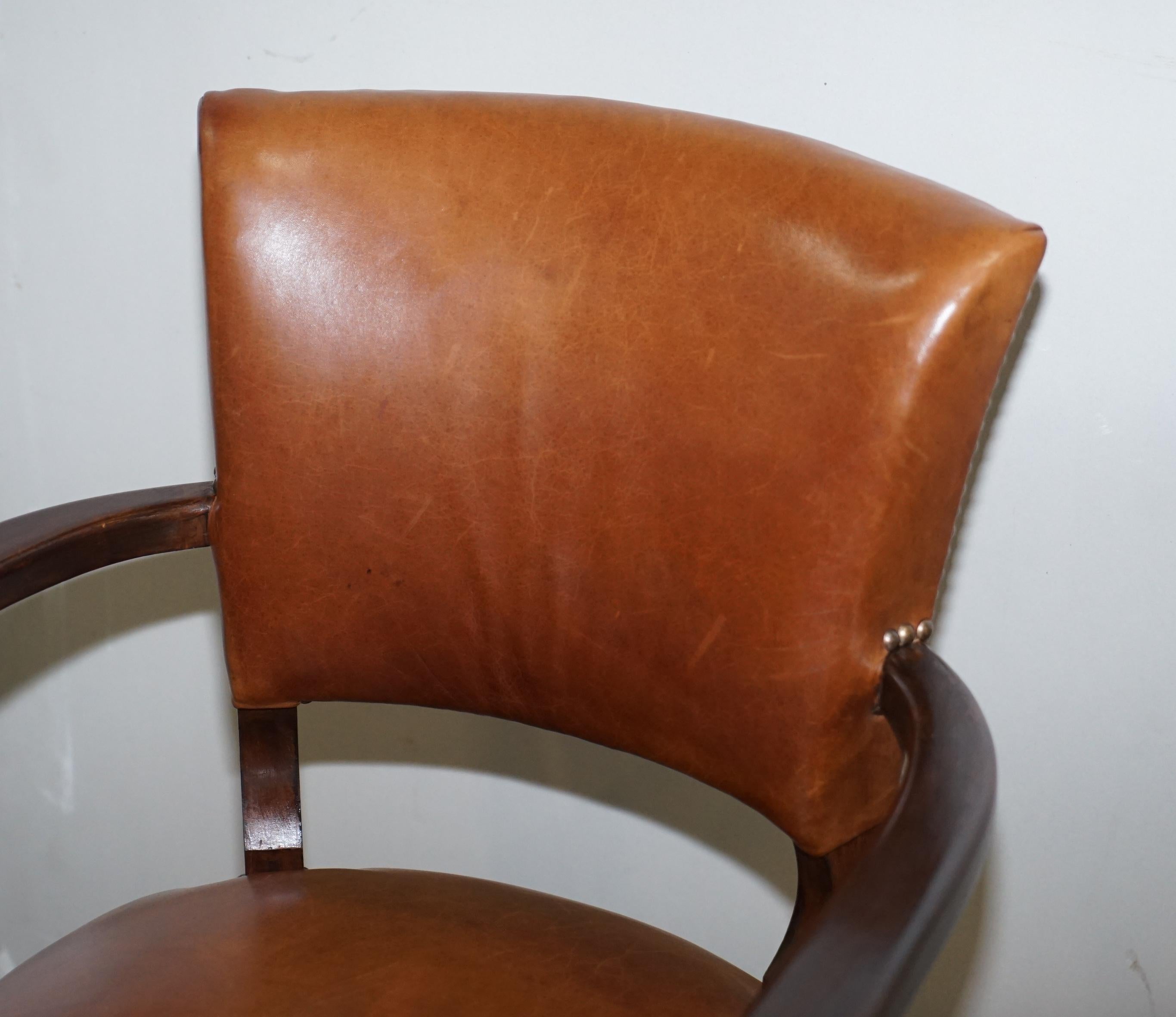 Art déco Fauteuil ou chaise de bureau en cuir marron et bois de feuillus pour Jeux Bridge de bureau de George Smith