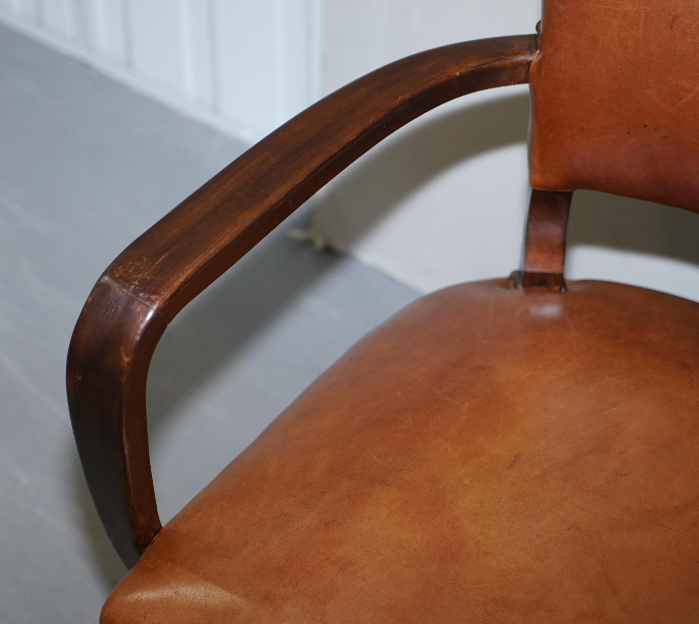 Fauteuil ou chaise de bureau en cuir marron et bois de feuillus pour Jeux Bridge de bureau de George Smith 1