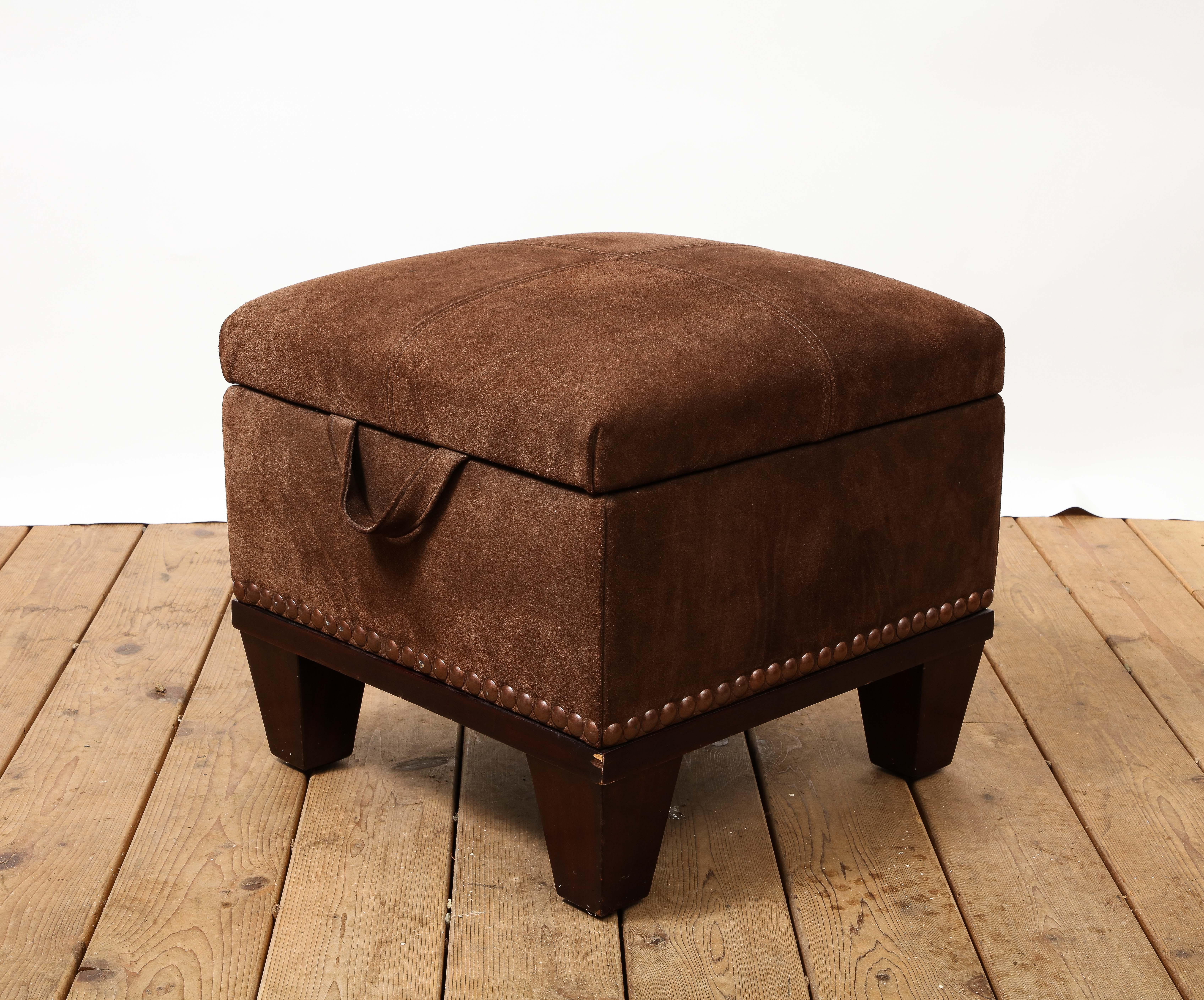 English George Smith Brown Suede Baby Moderne Empire Chest Storage Ottoman  For Sale