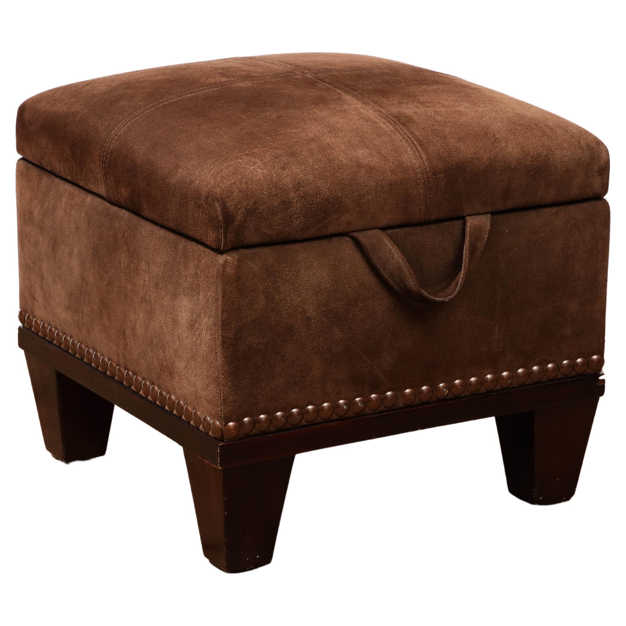 George Smith Brown Suede Baby Moderne Empire Chest Storage Ottoman  For Sale