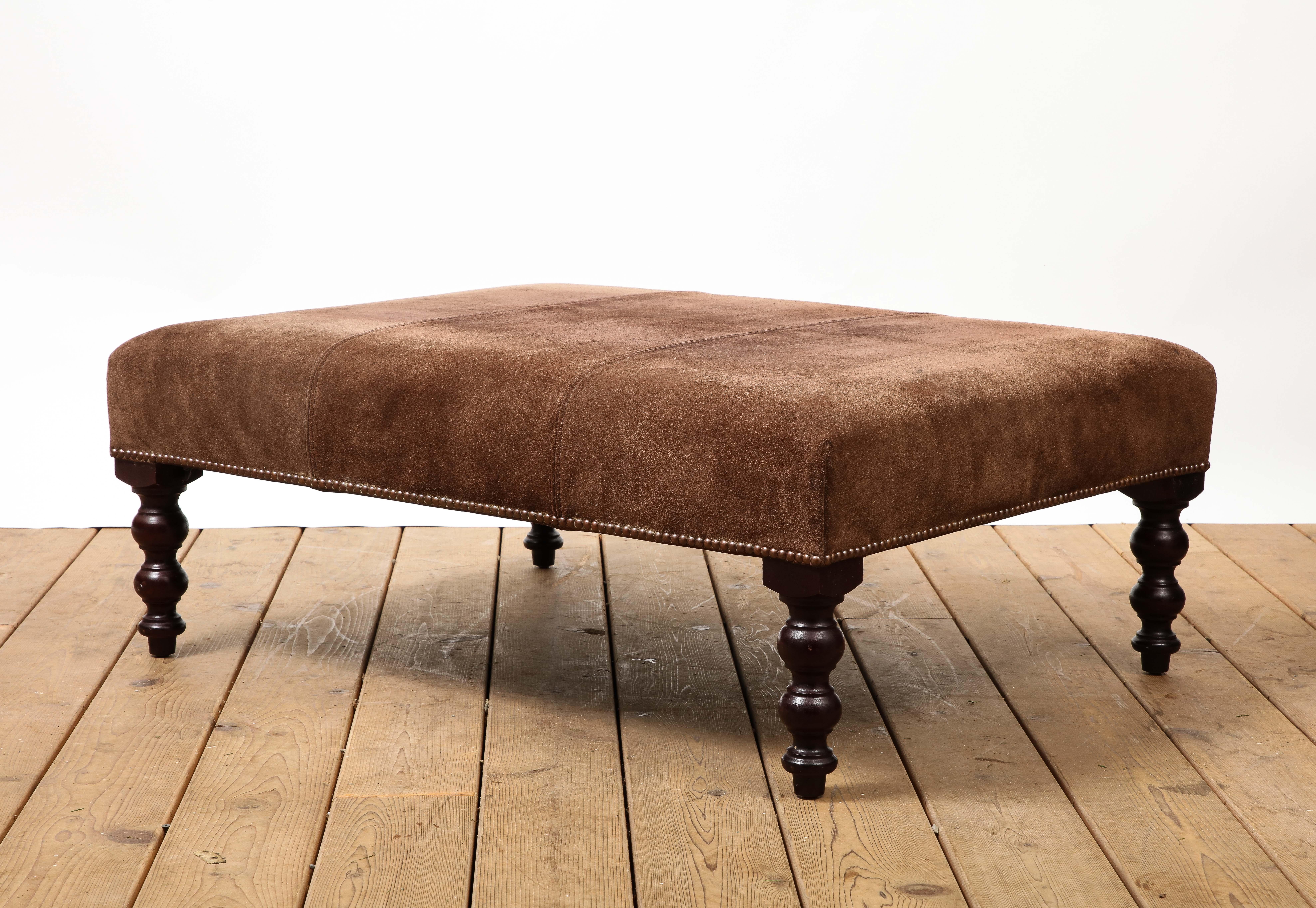 Turned George Smith Brown Suede Ottoman