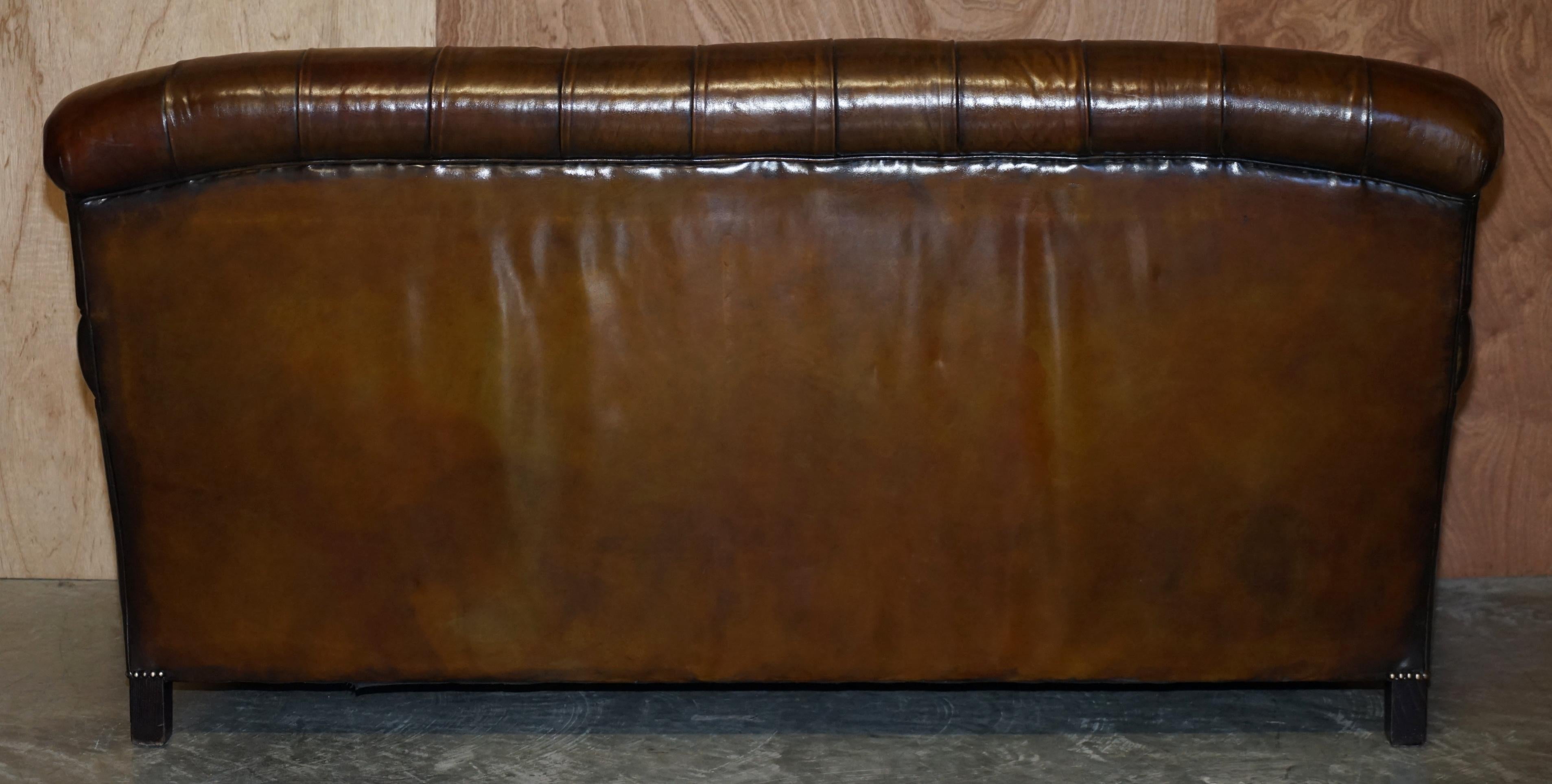 George Smith Bulgari Restored Hand Dyed Cigar Brown Leather Sofa Velvet Cushions 6