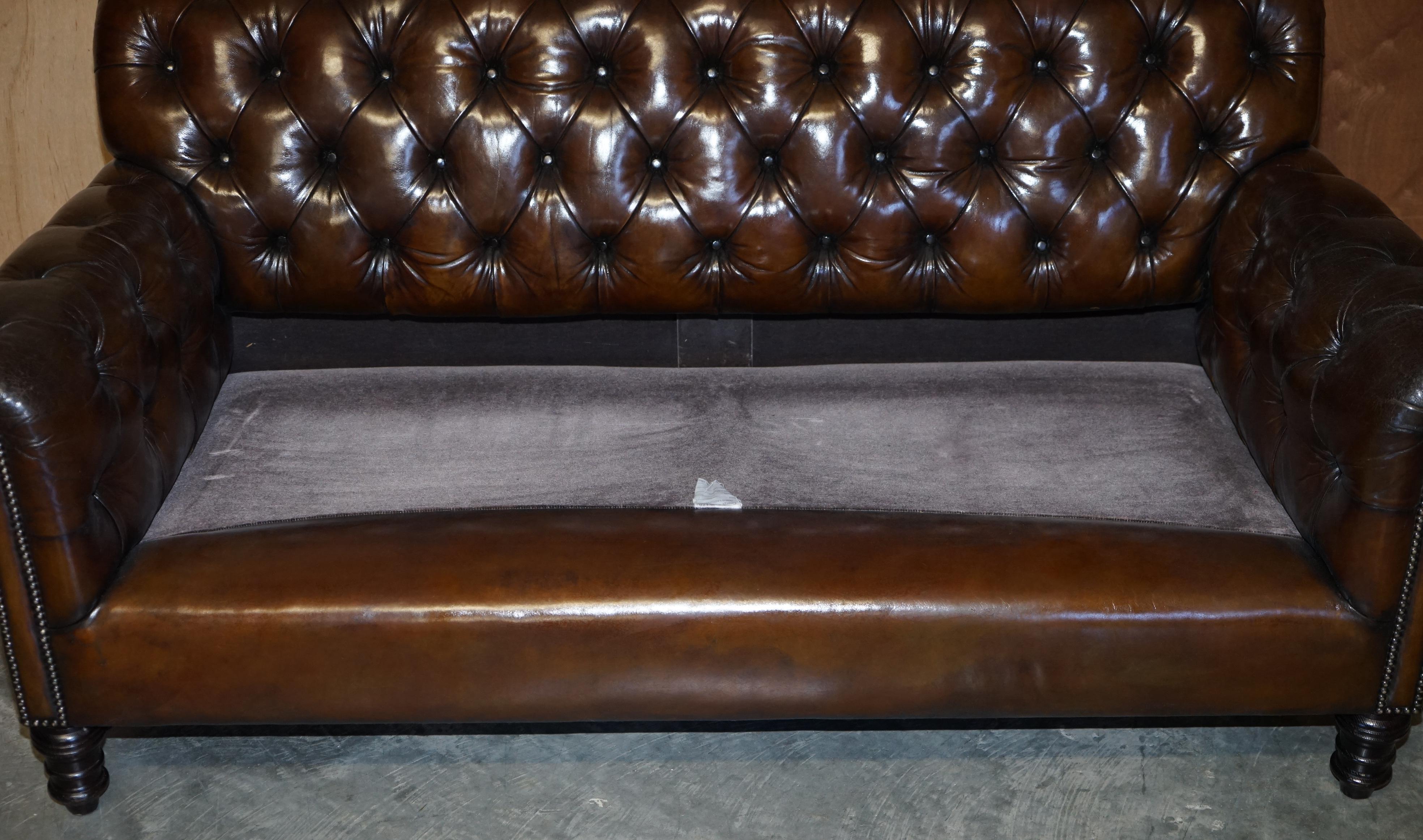 George Smith Bulgari Restored Hand Dyed Cigar Brown Leather Sofa Velvet Cushions 8