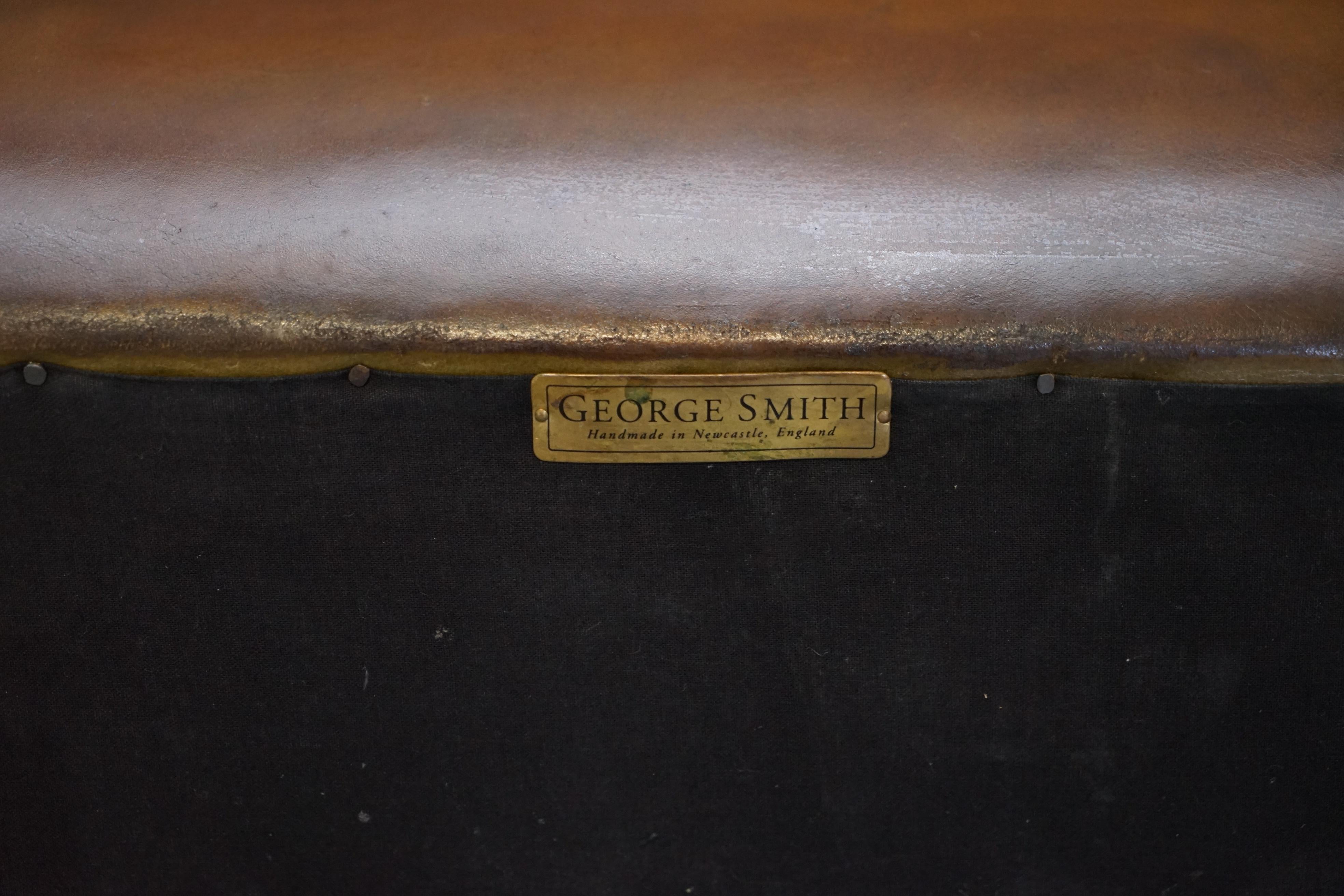 George Smith Bulgari Restored Hand Dyed Cigar Brown Leather Sofa Velvet Cushions 10