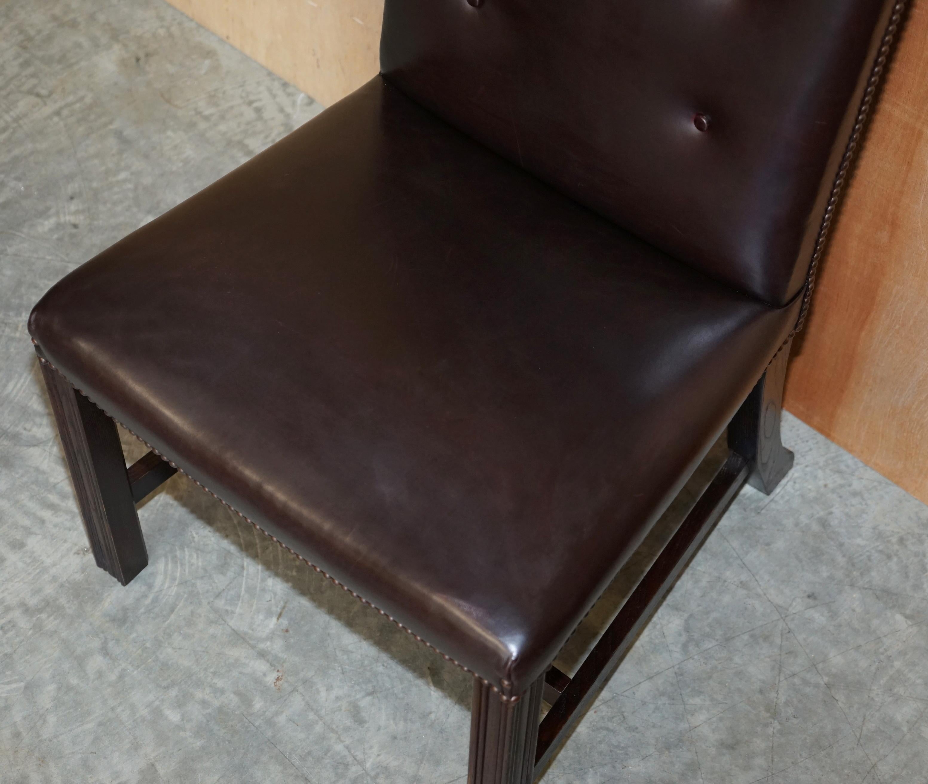 20th Century George Smith Buttoned Side Occasional Office Desk Chair Brown Leather For Sale