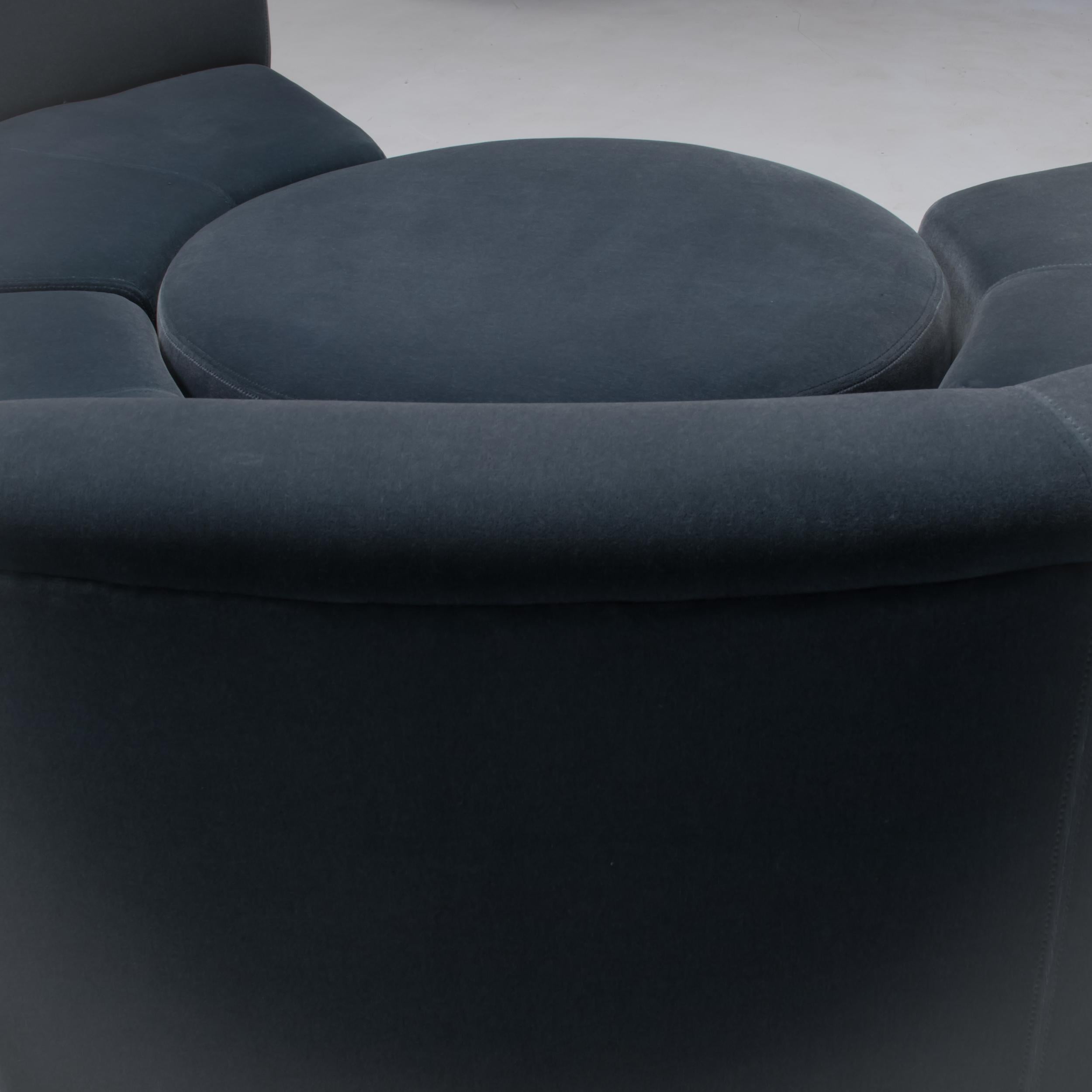George Smith by Ilse Crawford Grey Velvet Modular Circular Sofa & Footstool 2