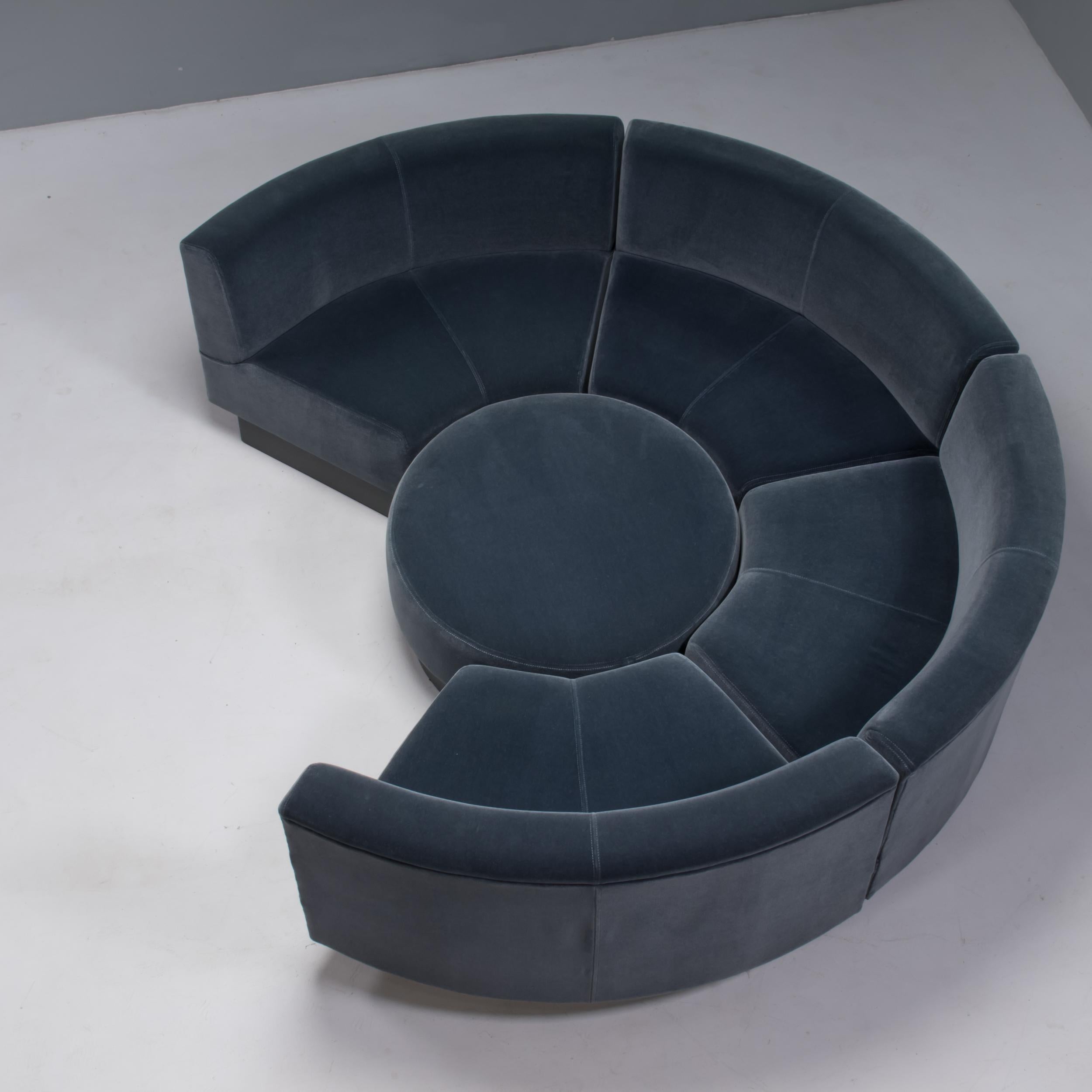 British George Smith by Ilse Crawford Grey Velvet Modular Circular Sofa & Footstool