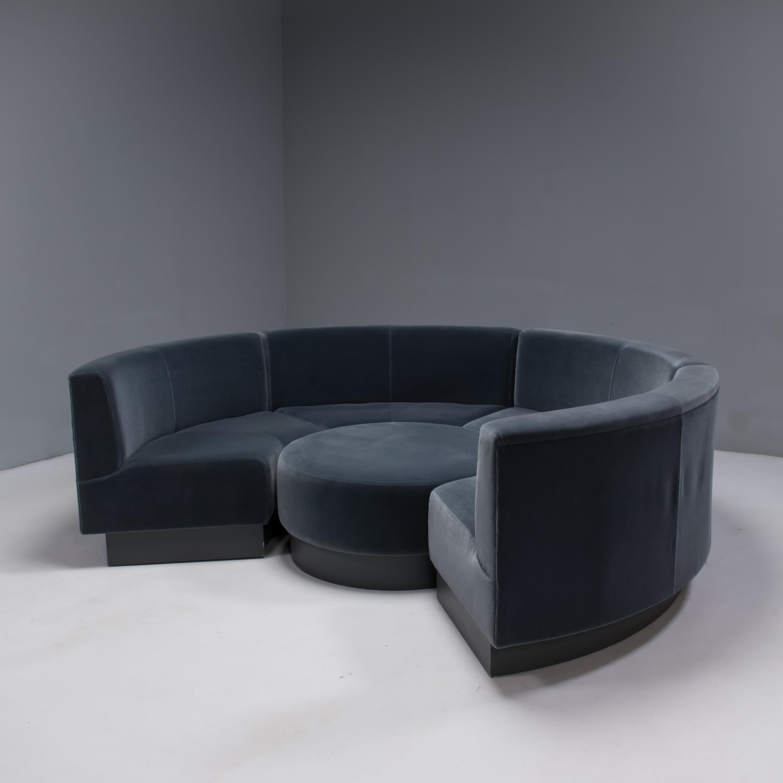 George Smith by Ilse Crawford Grey Velvet Modular Circular Sofa & Footstool In Good Condition In London, GB