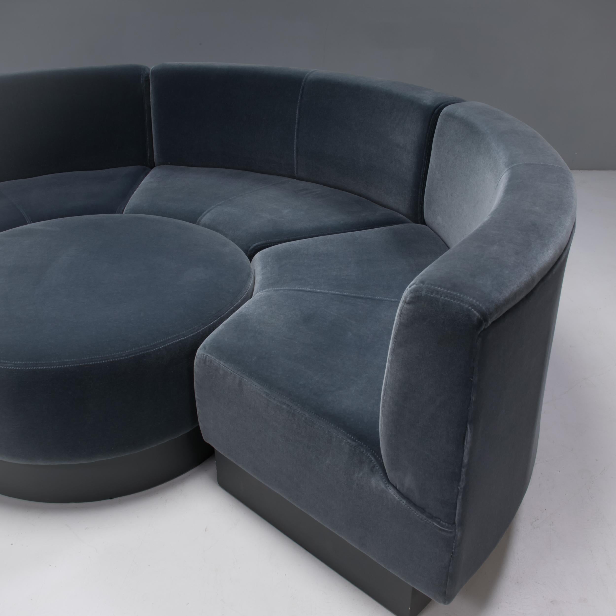 Contemporary George Smith by Ilse Crawford Grey Velvet Modular Circular Sofa & Footstool