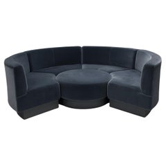 George Smith by Ilse Crawford Grey Velvet Modular Circular Sofa & Footstool