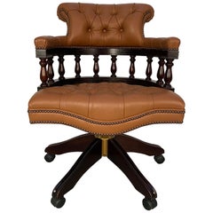 George Smith “Captain's" Swivel Office Armchair in Brown Leather