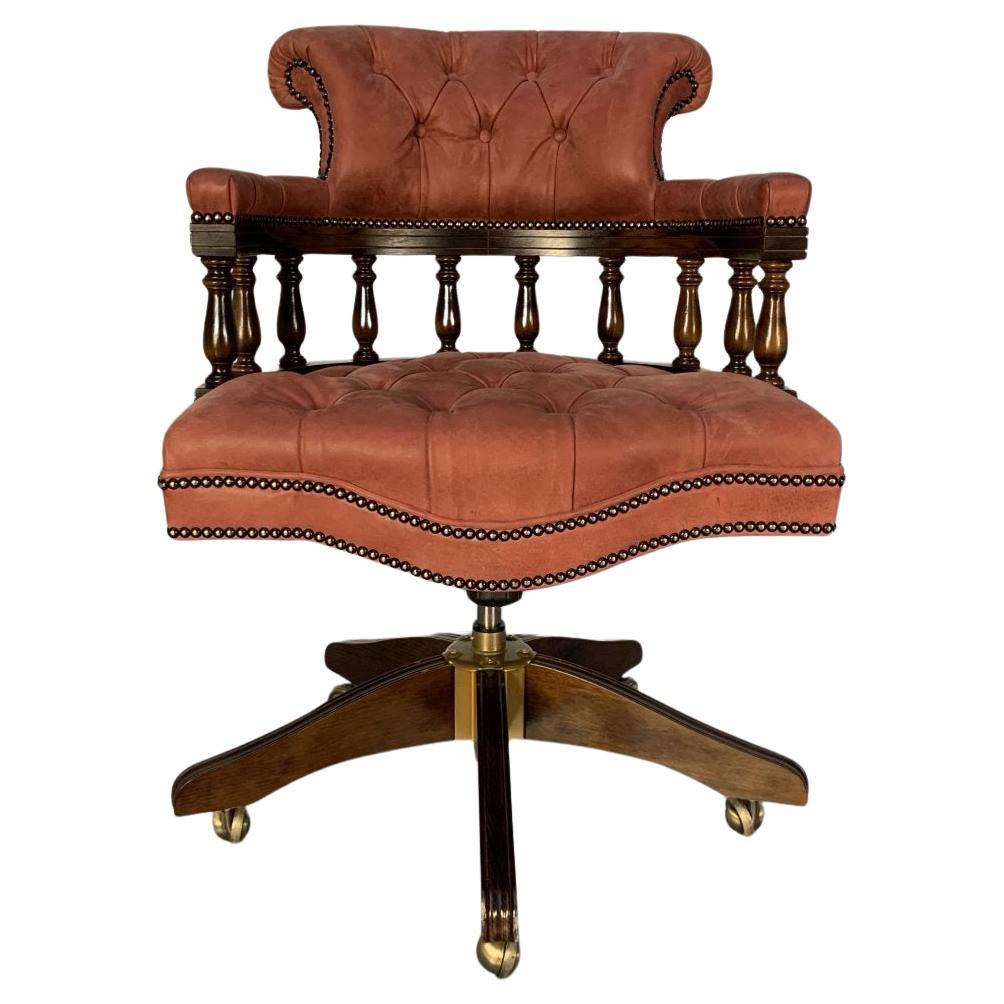 George Smith "Captain's" Swivel Office Chair Armchair - In Pink Leather