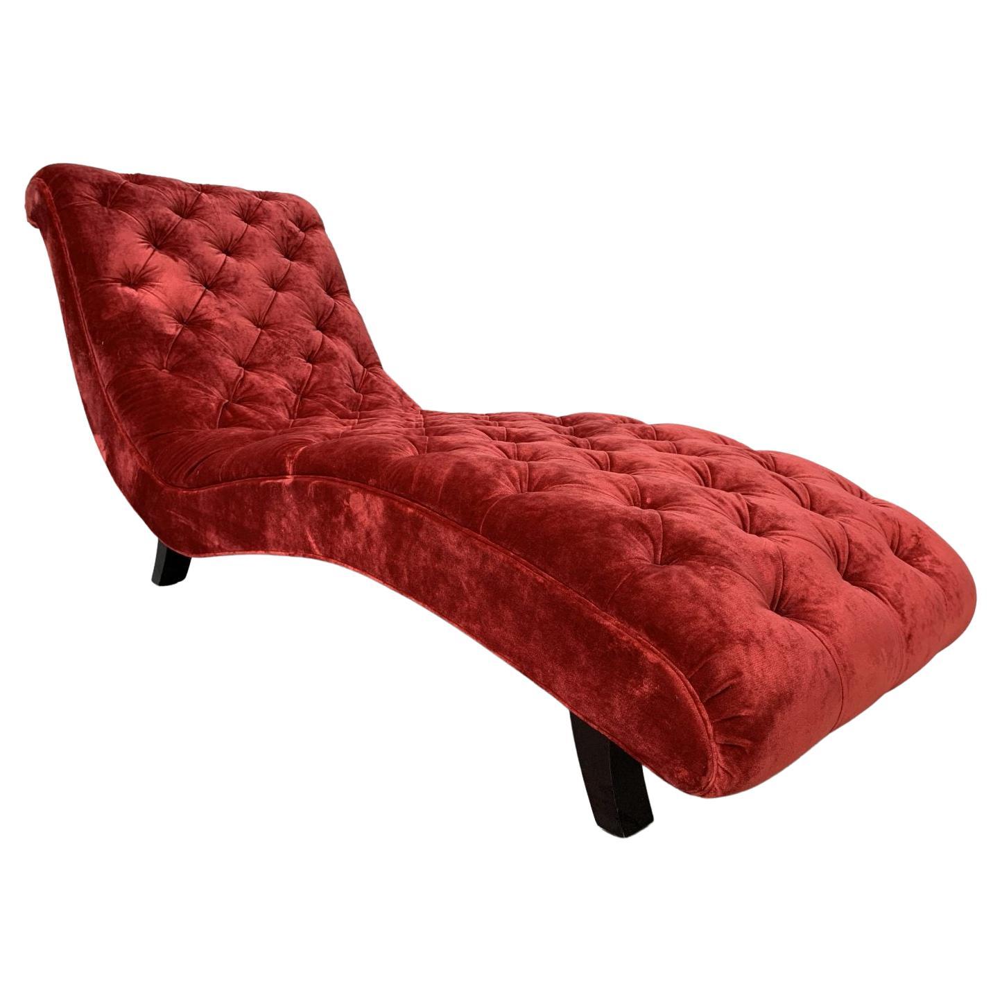 George Smith Chaise – “Brewster” – Chaise in Deep-Red Italian Velvet For Sale