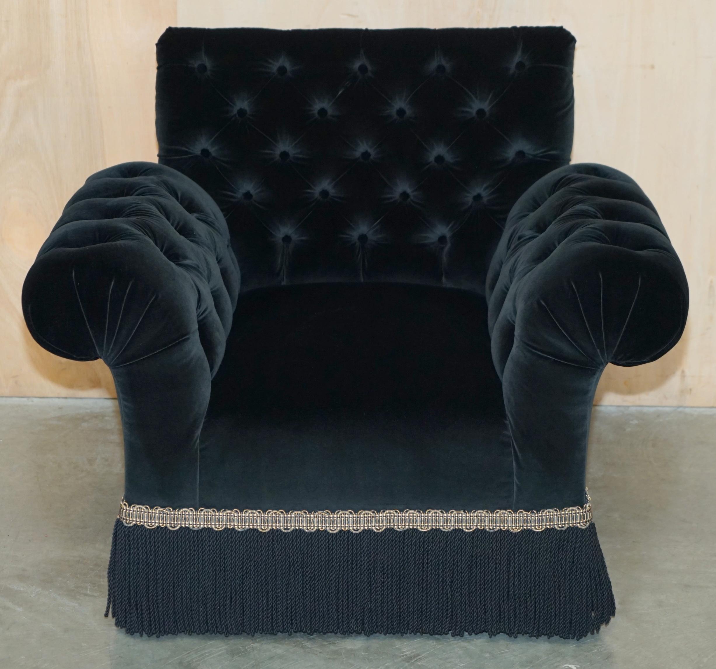Country GEORGE SMITH CHELSEA BUTTERFLY BLACK VELVET CHESTERFIELD ARMCHAiR For Sale