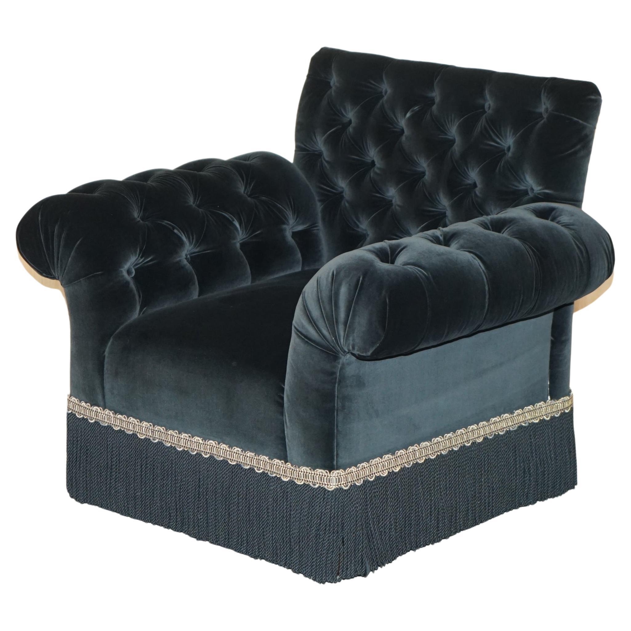 GEORGE SMITH CHELSEA BUTTERFLY BLACK VELVET CHESTERFIELD ARMCHAiR For Sale