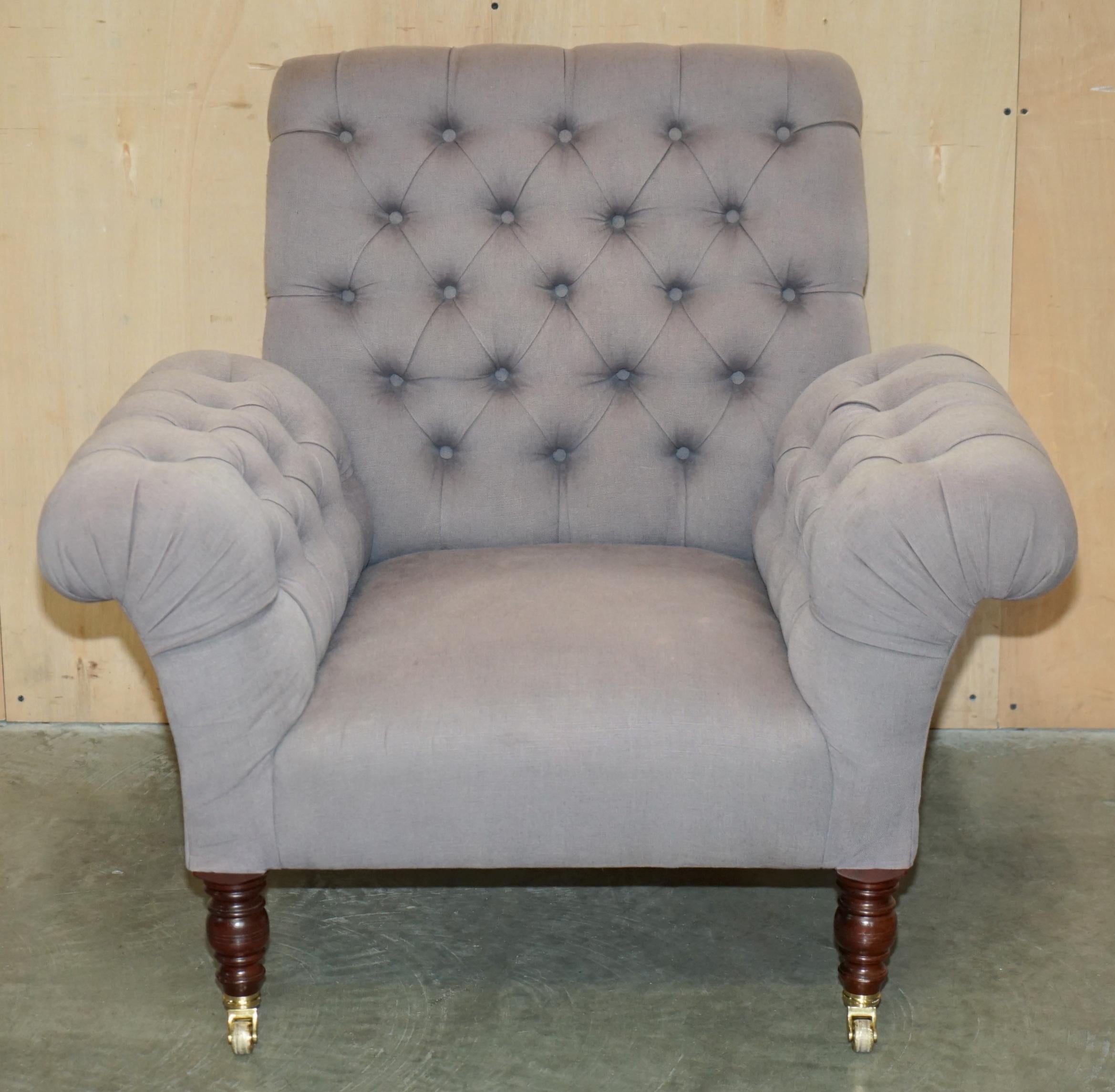 Hand-Crafted GEORGE SMITH CHELSEA BUTTERFLY GREY OATMEAL CHESTERFIELD ARMCHAiR For Sale