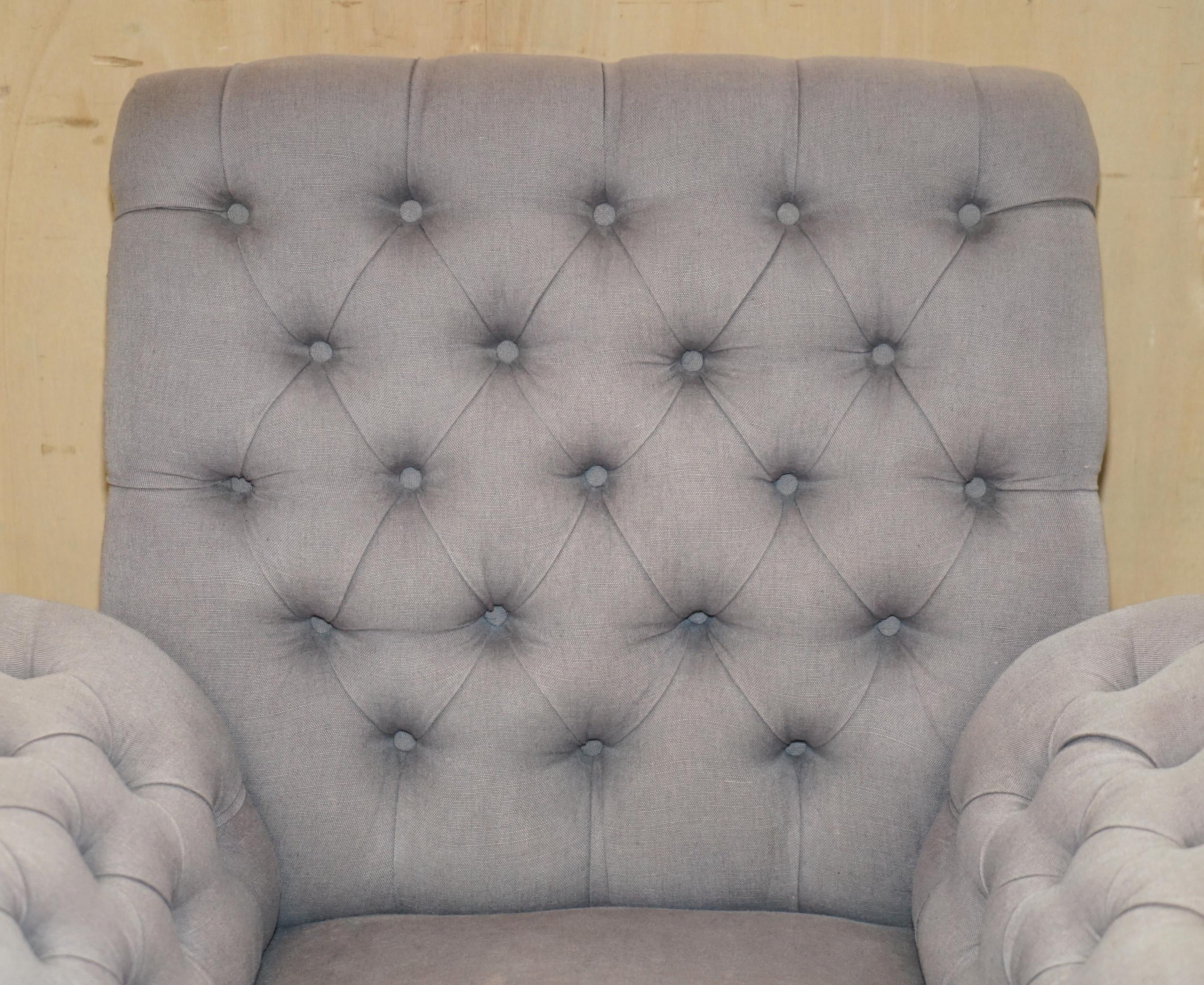 20th Century GEORGE SMITH CHELSEA BUTTERFLY GREY OATMEAL CHESTERFIELD ARMCHAiR For Sale