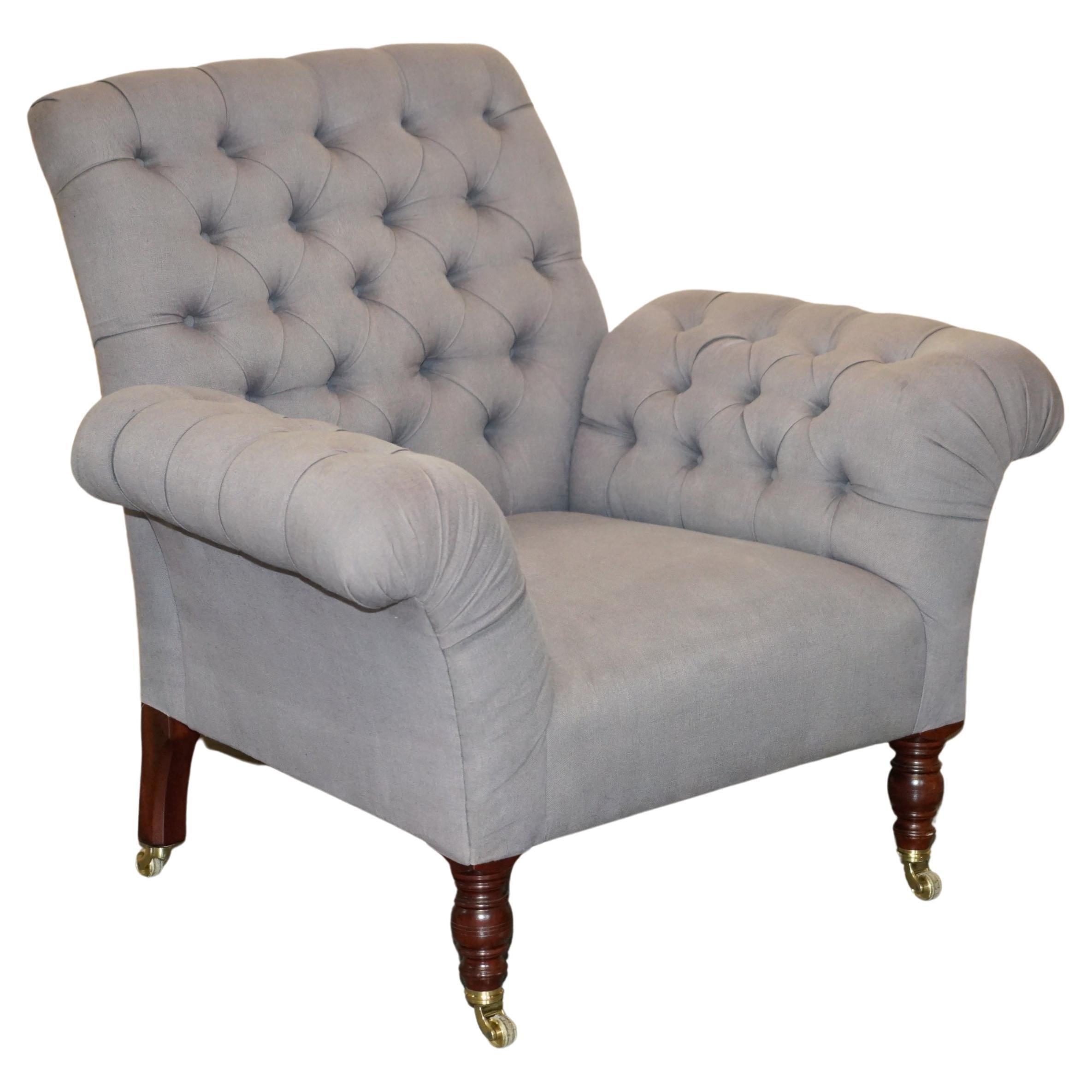 GEORGE SMITH CHELSEA BUTTERFLY GREY OATMEAL CHESTERFIELD ARMCHAiR For Sale