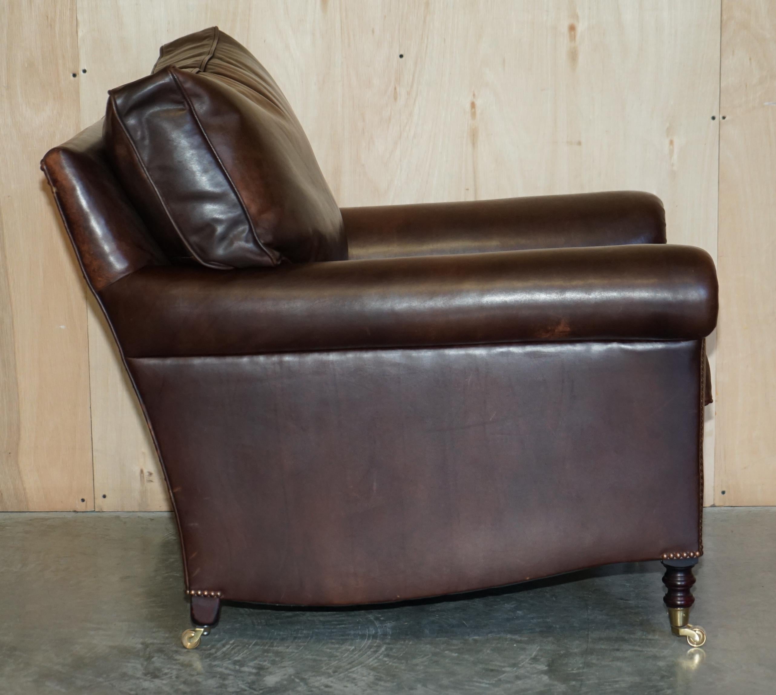George Smith Chelsea Signature Full Scroll Arm Brown Leather Armchair & Ottoman im Angebot 6